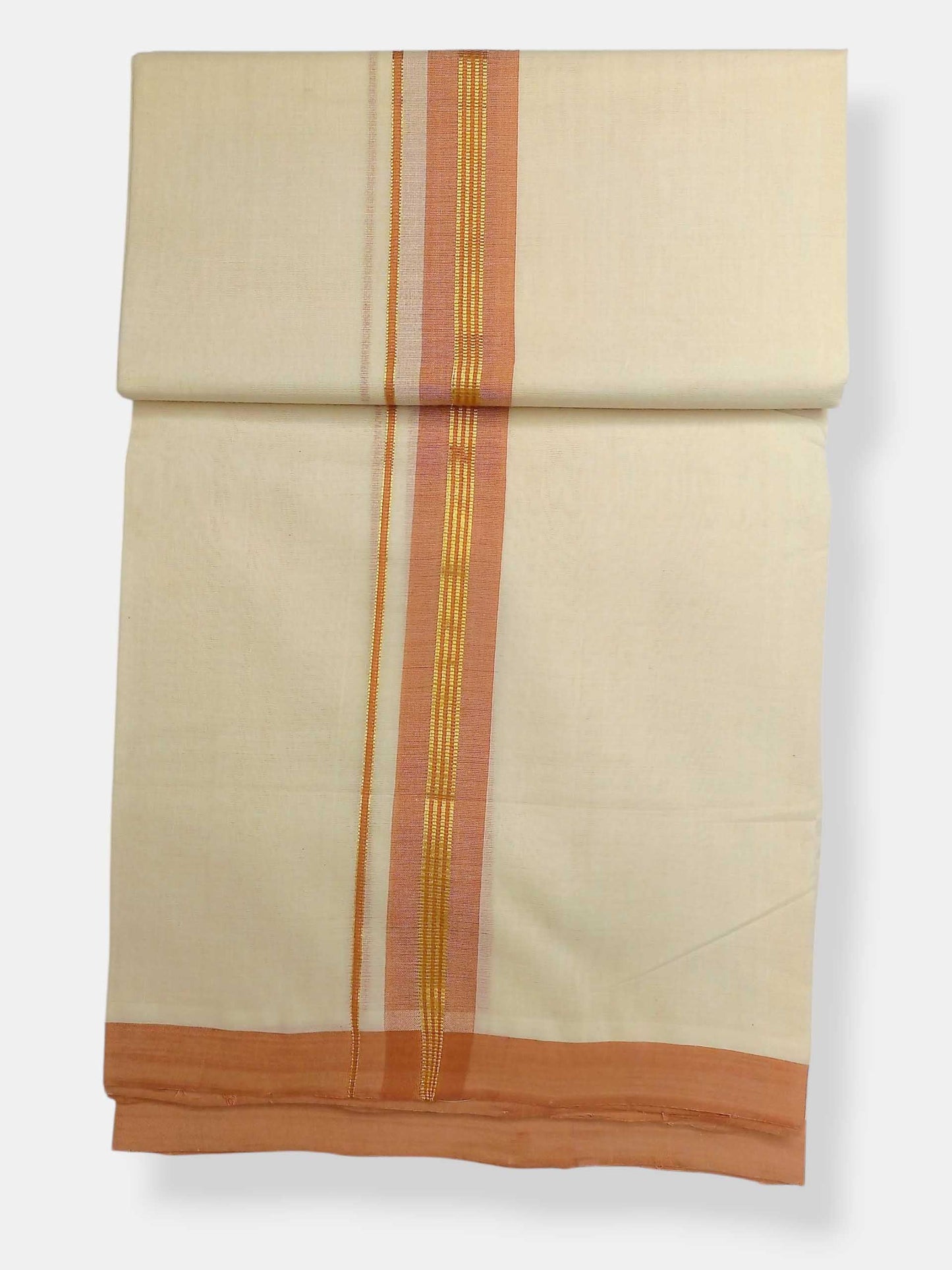 Balaramapuram Handloom Double Mundu Pure Cotton with Peach Border