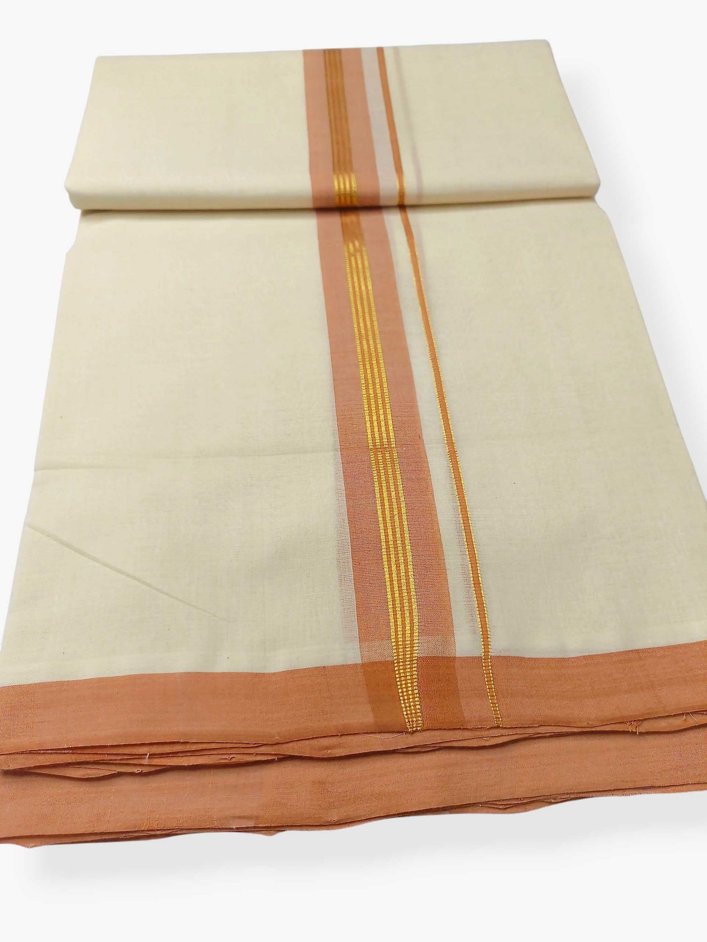 Balaramapuram Handloom Double Mundu Pure Cotton with Peach Border
