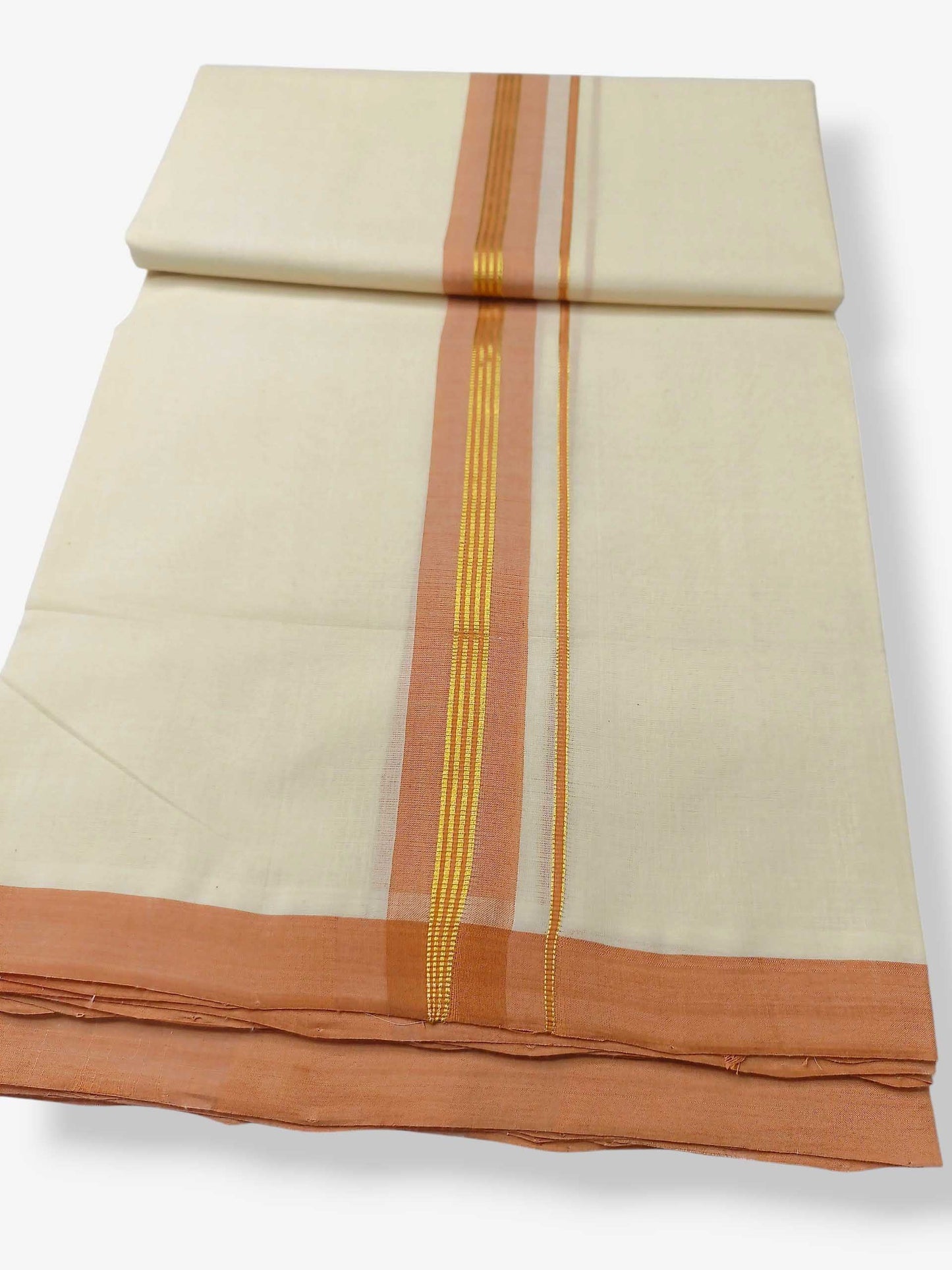 Balaramapuram Handloom Double Mundu Pure Cotton with Peach Border