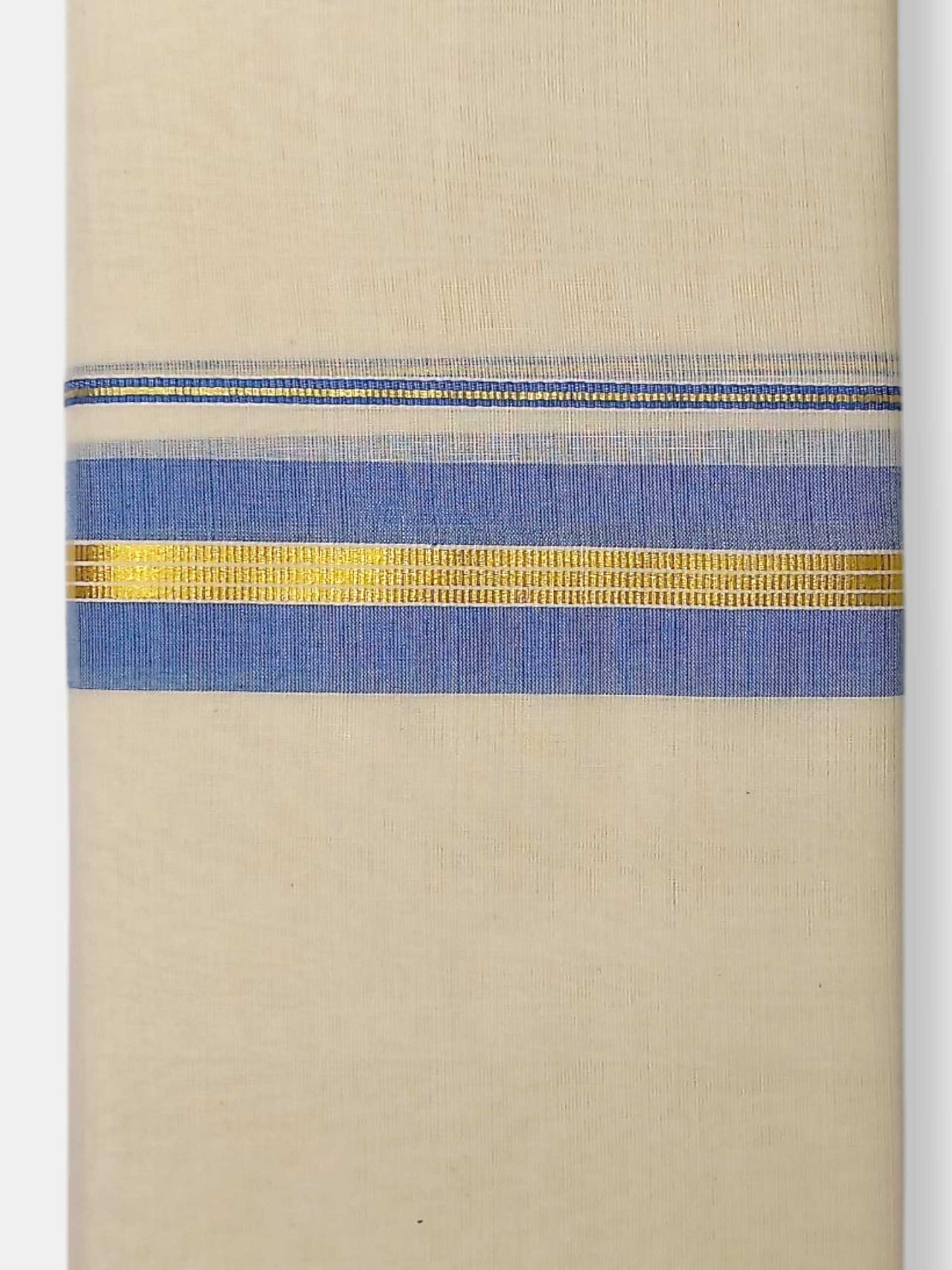 Balaramapuram Handloom Double Mundu Pure Cotton with Blue Border