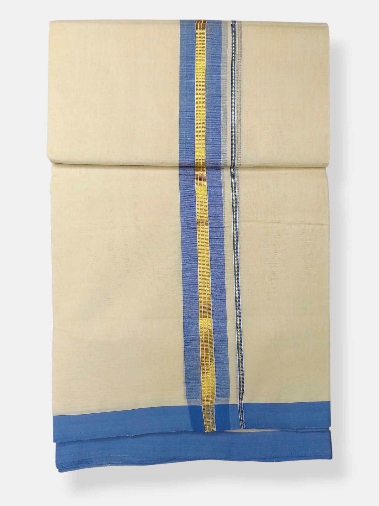 Balaramapuram Handloom Double Mundu Pure Cotton with Blue Border