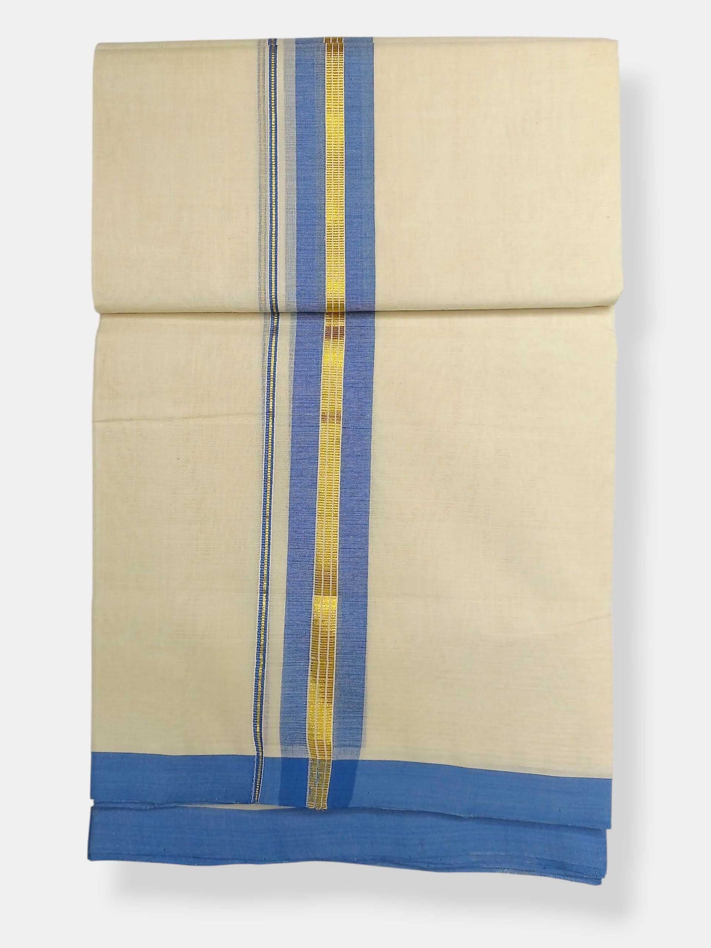 Balaramapuram Handloom Double Mundu Pure Cotton with Blue Border