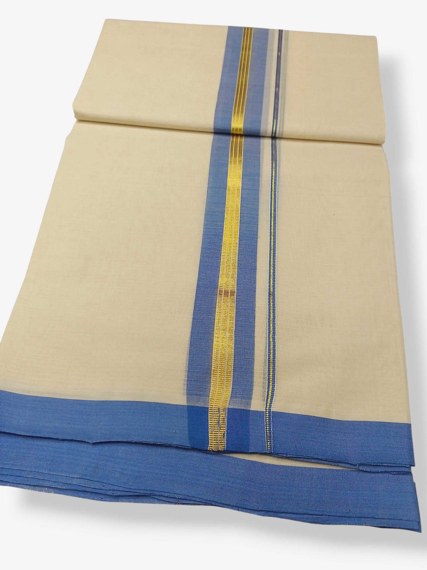 Balaramapuram Handloom Double Mundu Pure Cotton with Blue Border