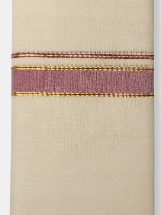 Balaramapuram Handloom Double Mundu Pure Cotton with Rose Border