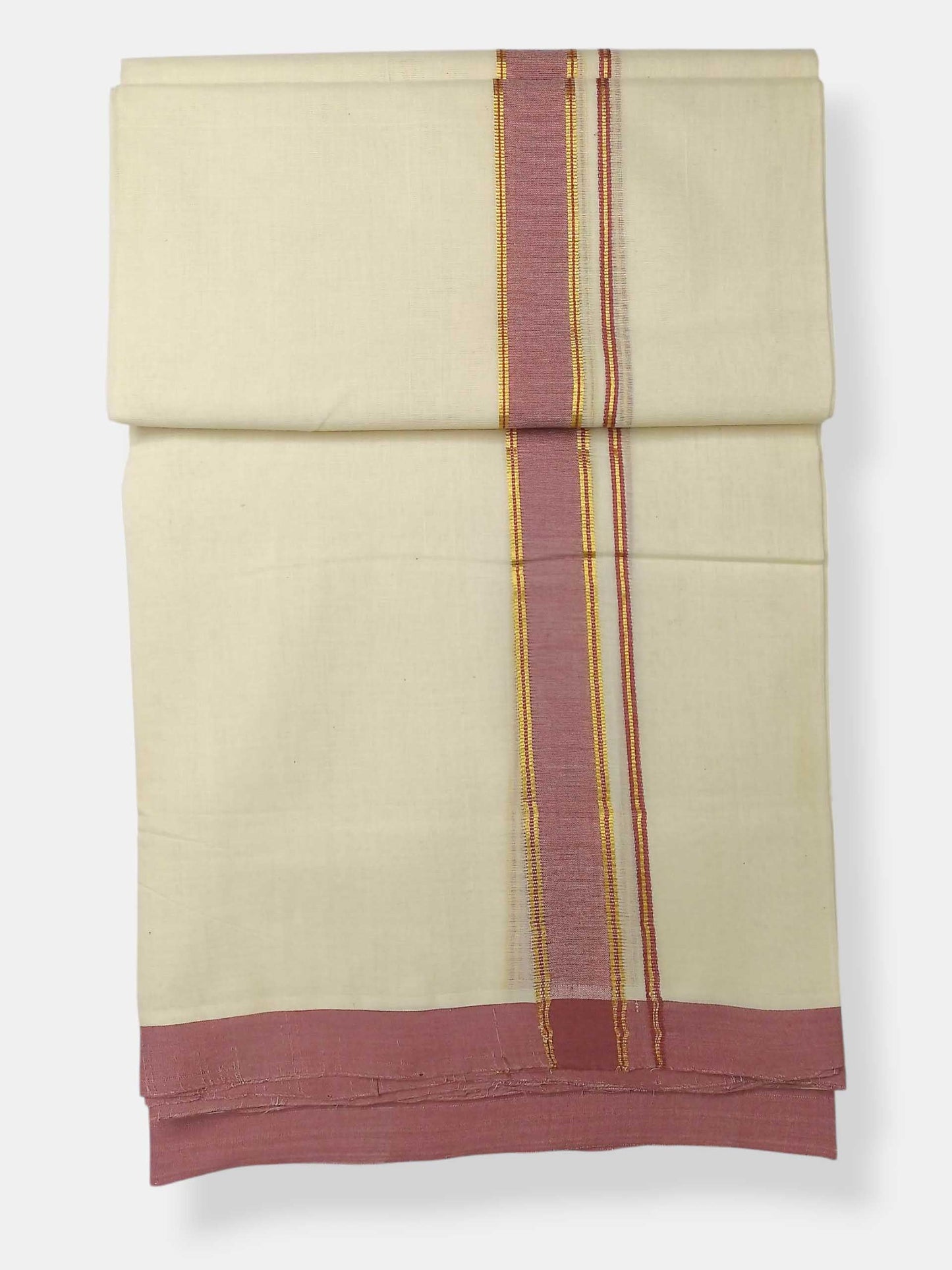 Balaramapuram Handloom Double Mundu Pure Cotton with Rose Border