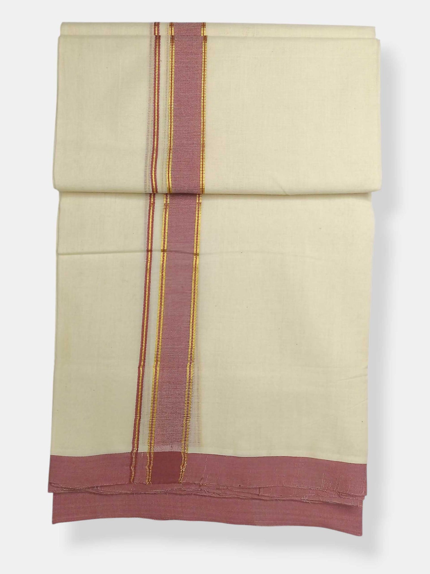 Balaramapuram Handloom Double Mundu Pure Cotton with Rose Border
