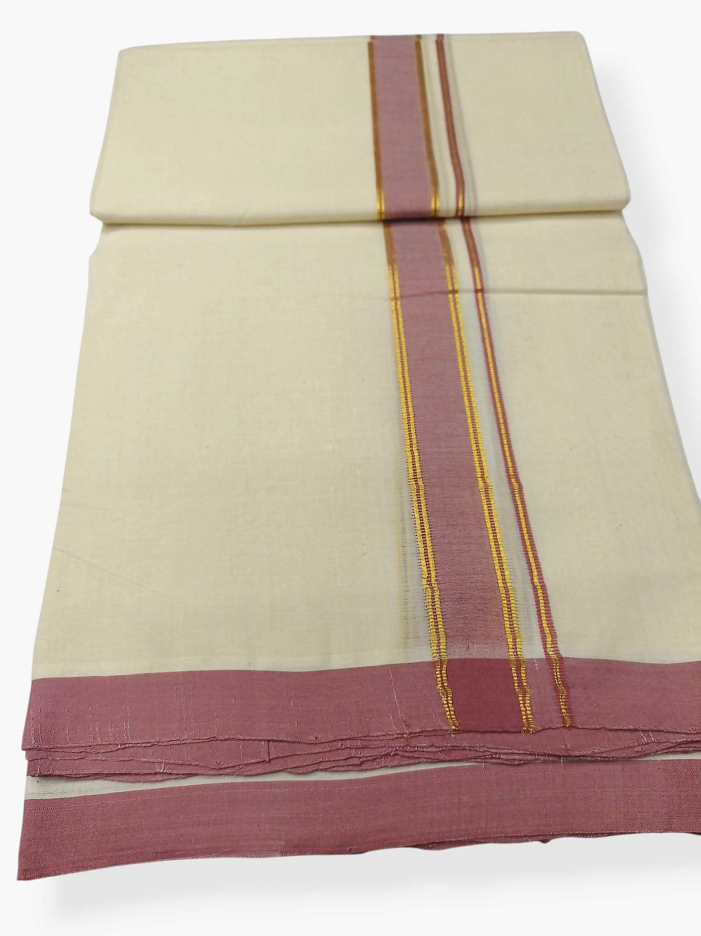 Balaramapuram Handloom Double Mundu Pure Cotton with Rose Border