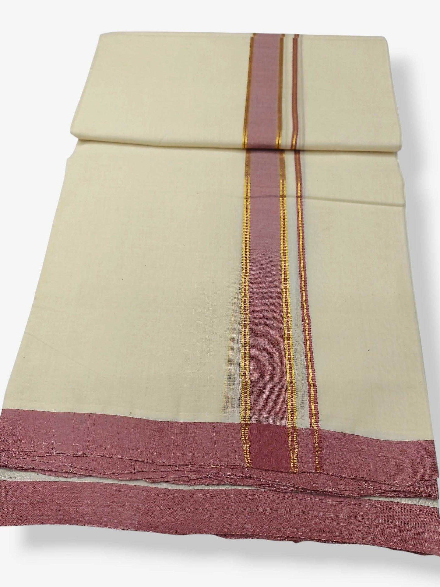 Balaramapuram Handloom Double Mundu Pure Cotton with Rose Border
