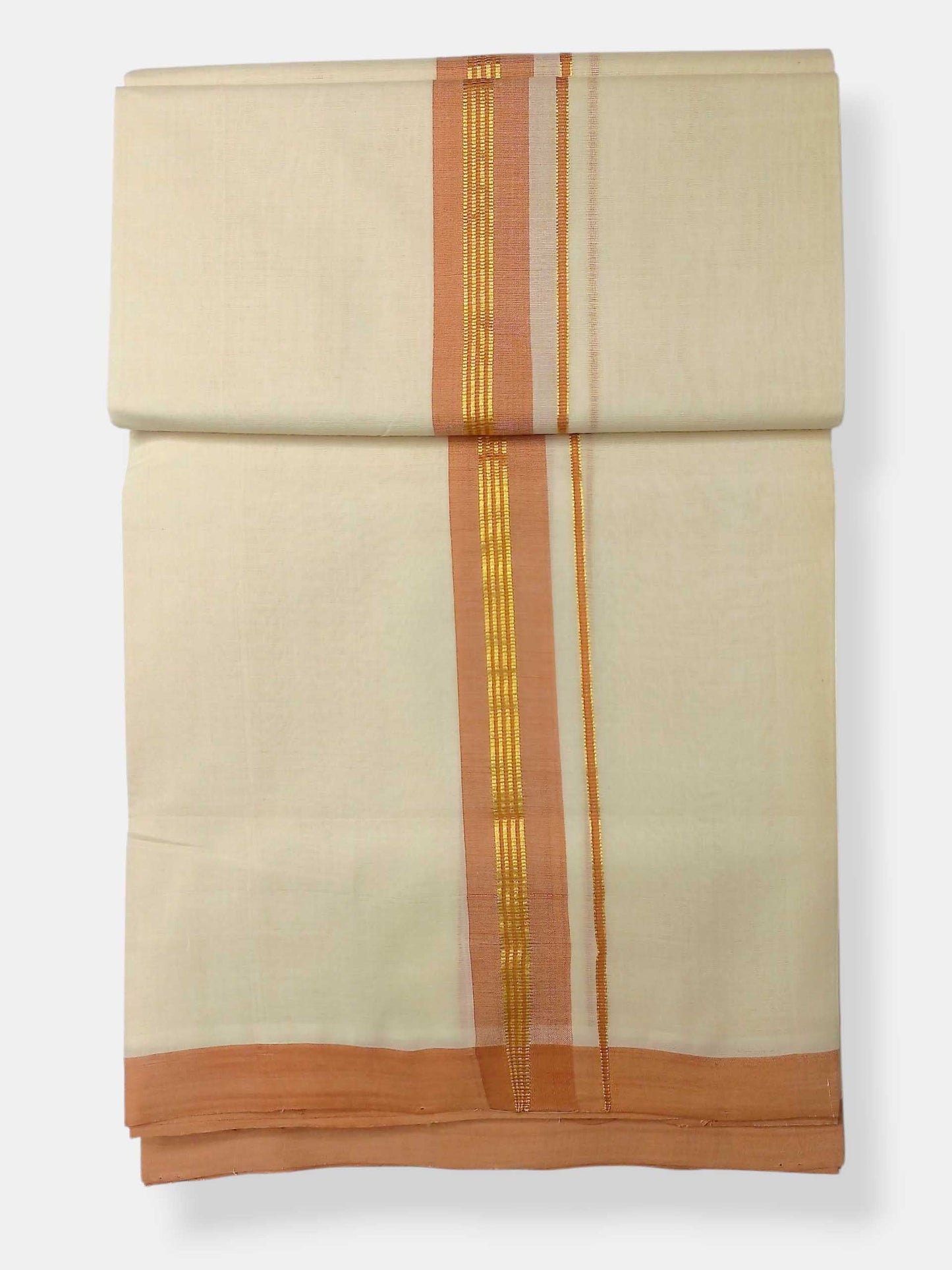 Balaramapuram Handloom Double Mundu Pure Cotton with Peach Border