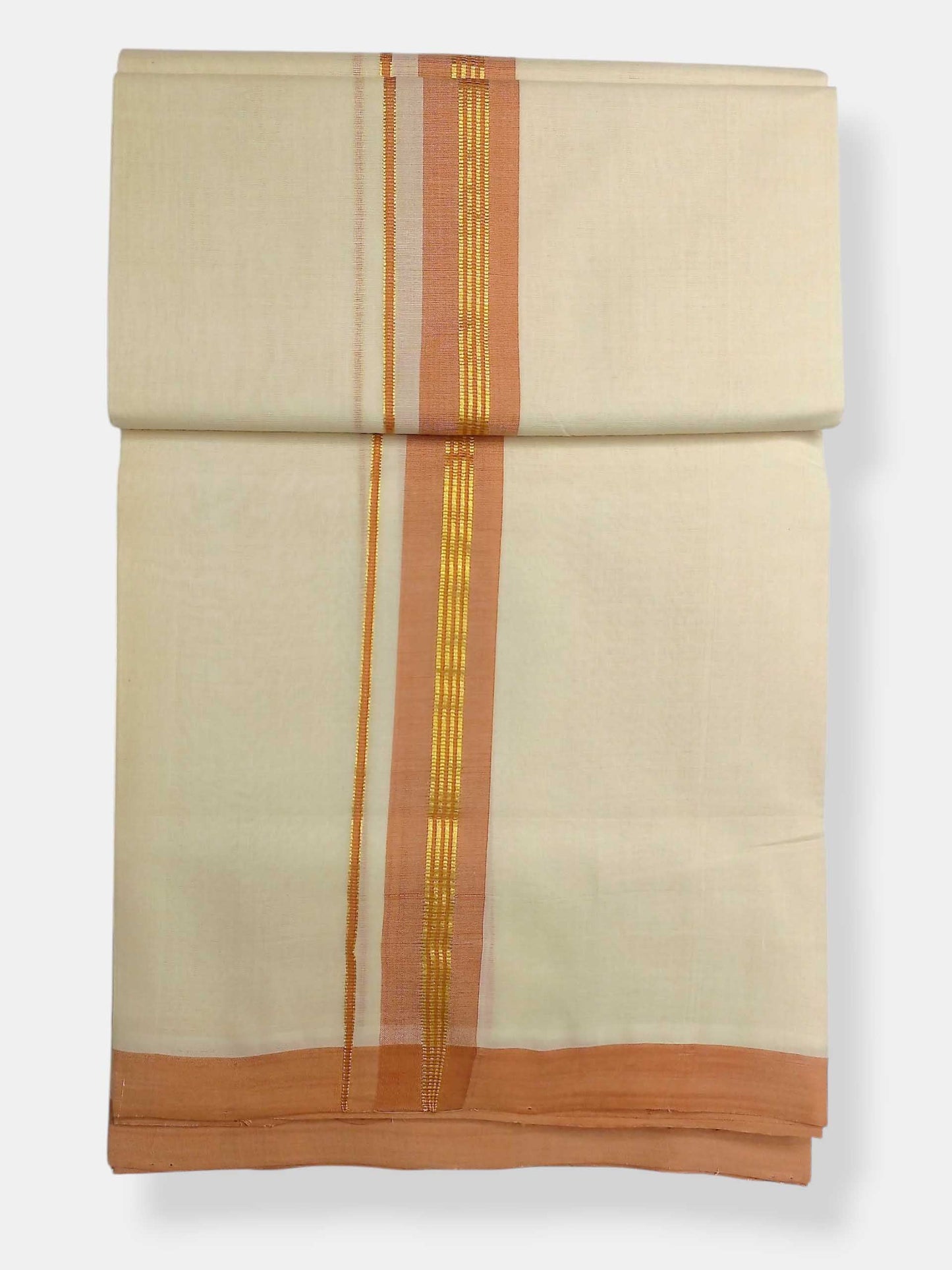 Balaramapuram Handloom Double Mundu Pure Cotton with Peach Border