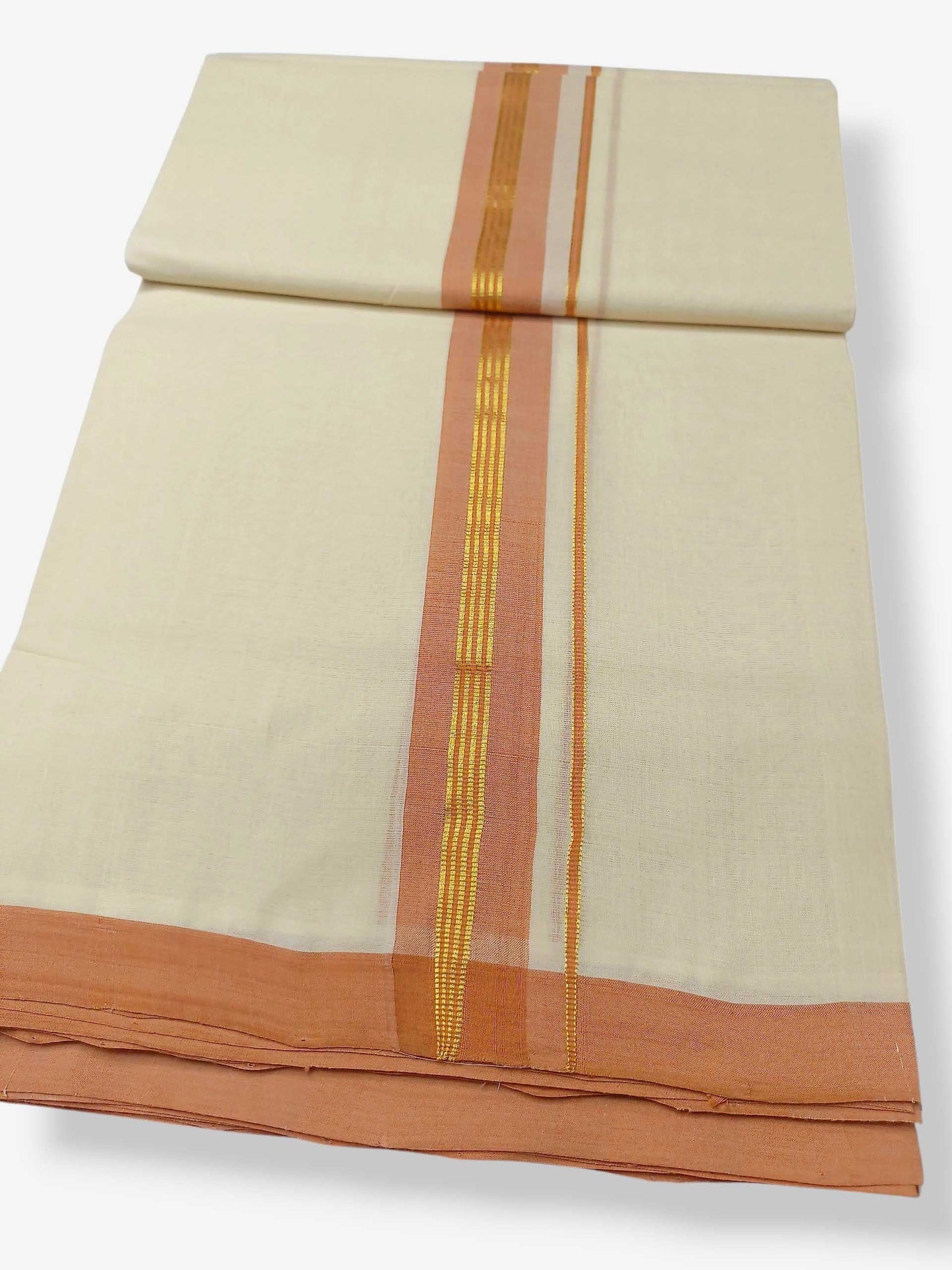 Balaramapuram Handloom Double Mundu Pure Cotton with Peach Border