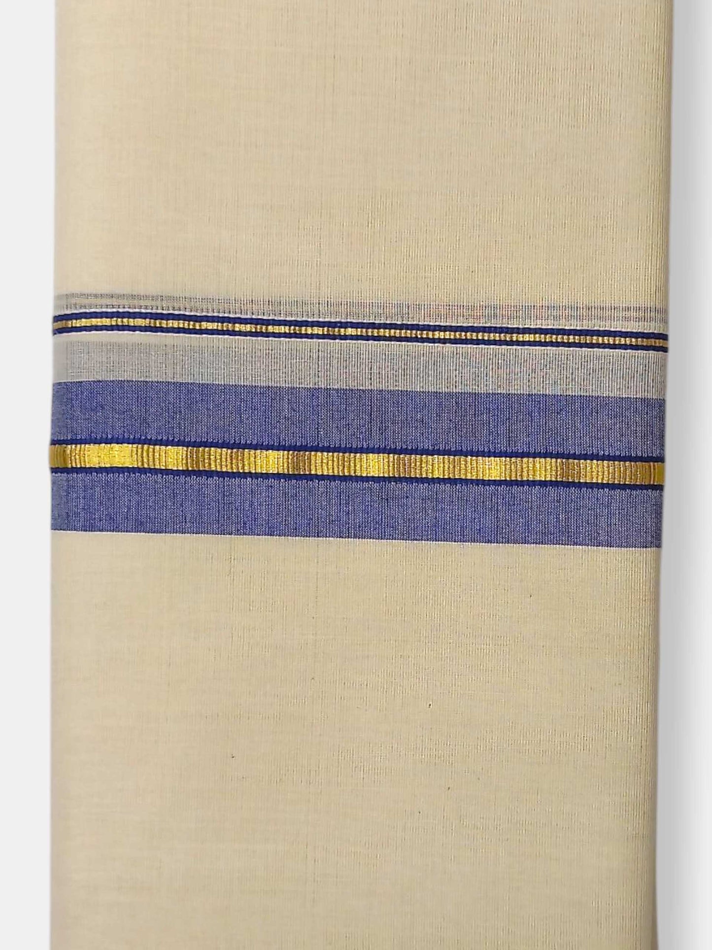 Balaramapuram Handloom Double Mundu Pure Cotton with Navy Blue Border