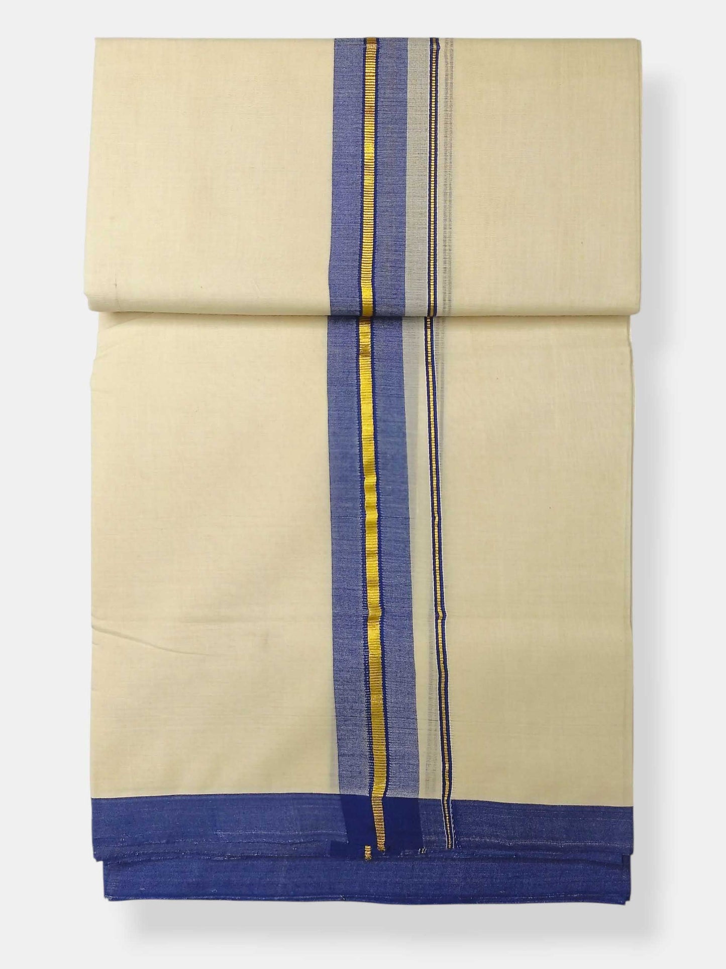 Balaramapuram Handloom Double Mundu Pure Cotton with Navy Blue Border