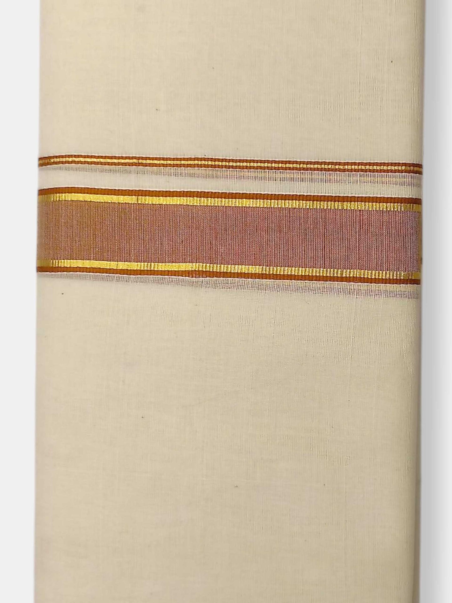 Balaramapuram Handloom Double Mundu Pure Cotton with Khakhi Border