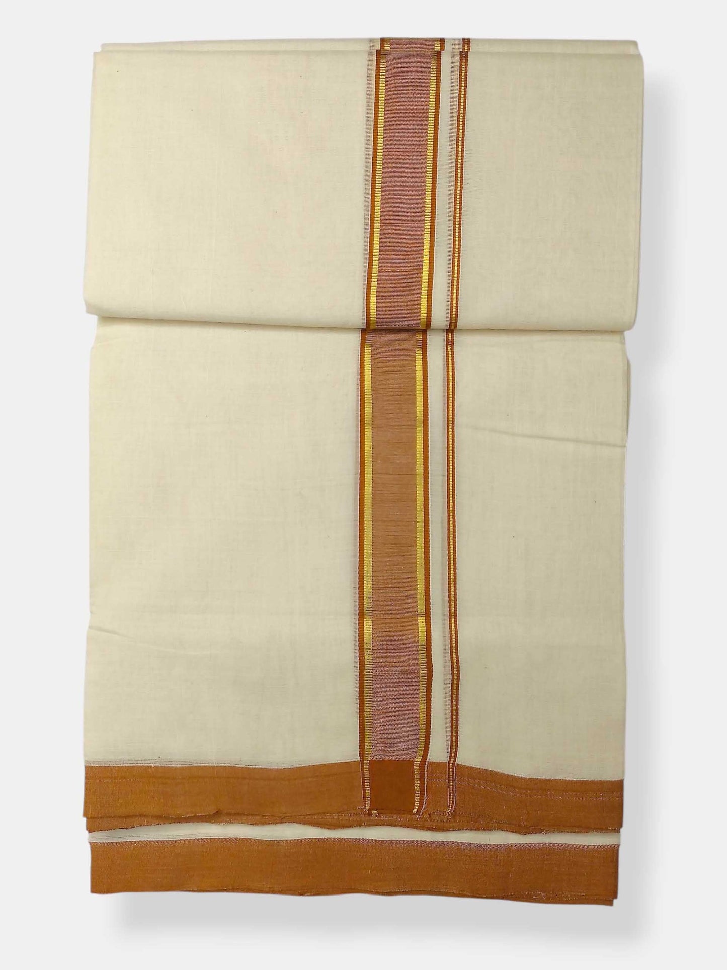 Balaramapuram Handloom Double Mundu Pure Cotton with Khakhi Border