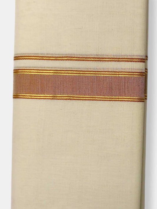 Balaramapuram Handloom Double Mundu Pure Cotton with Khakhi Border