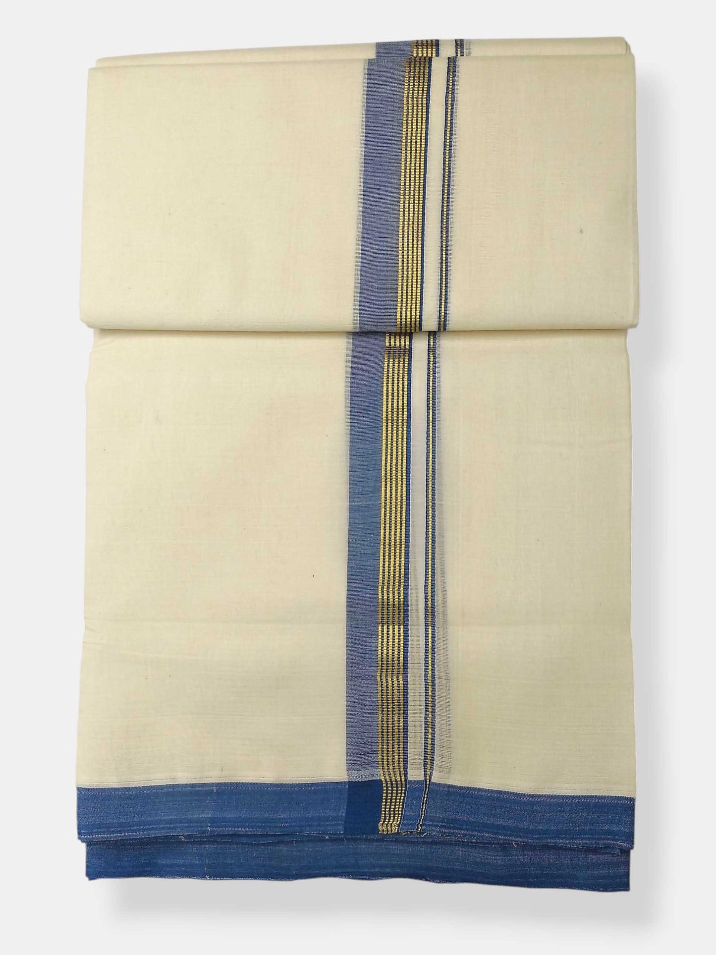 Balaramapuram Handloom Double Mundu Pure Cotton with Blue Border