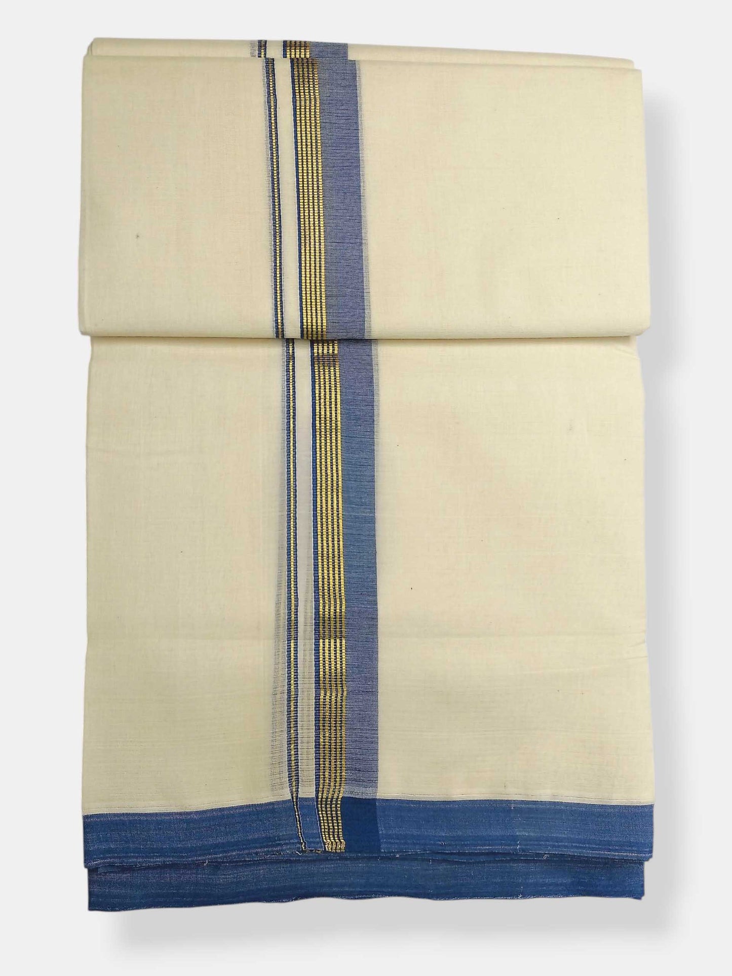 Balaramapuram Handloom Double Mundu Pure Cotton with Blue Border