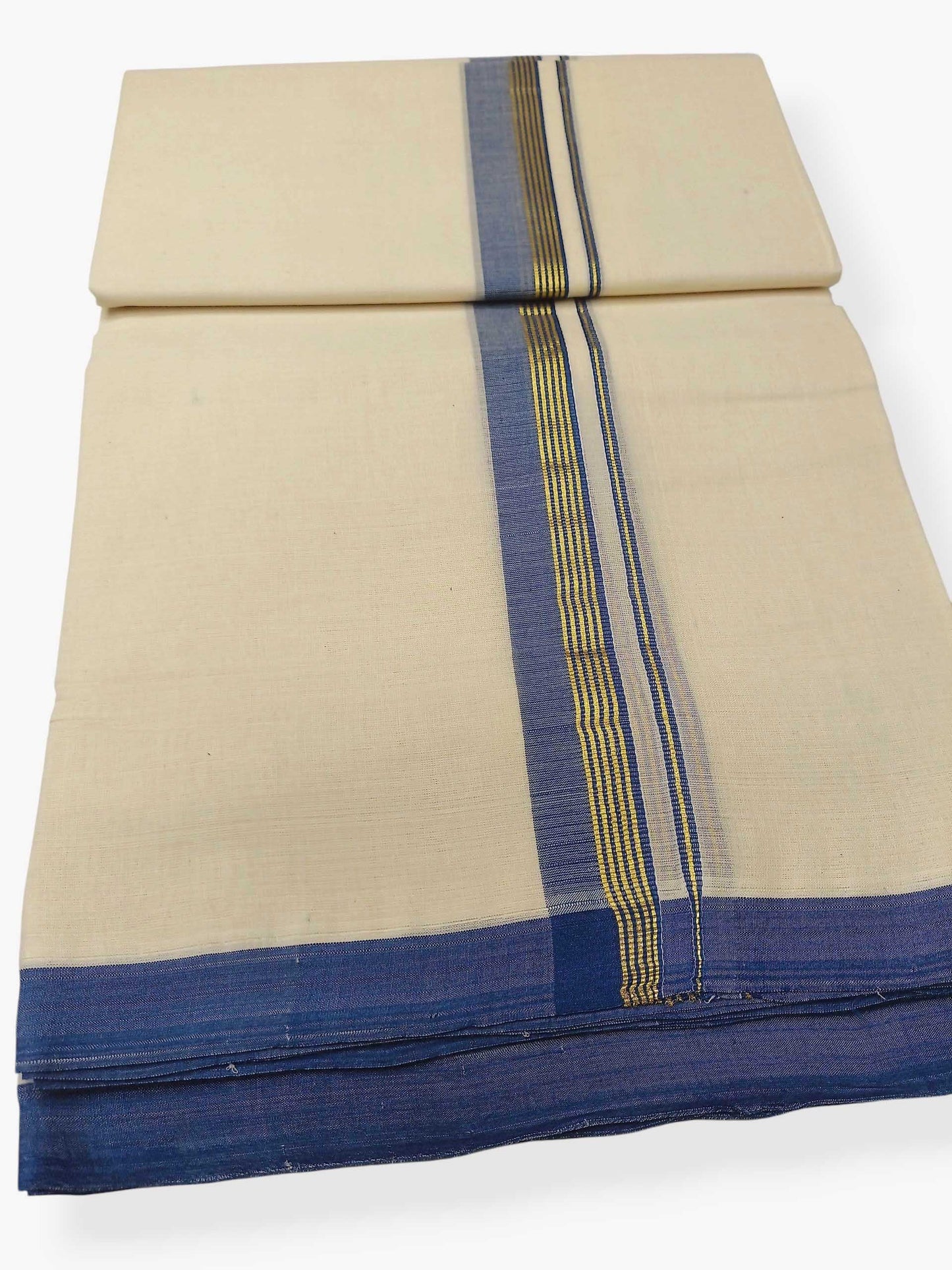 Balaramapuram Handloom Double Mundu Pure Cotton with Blue Border