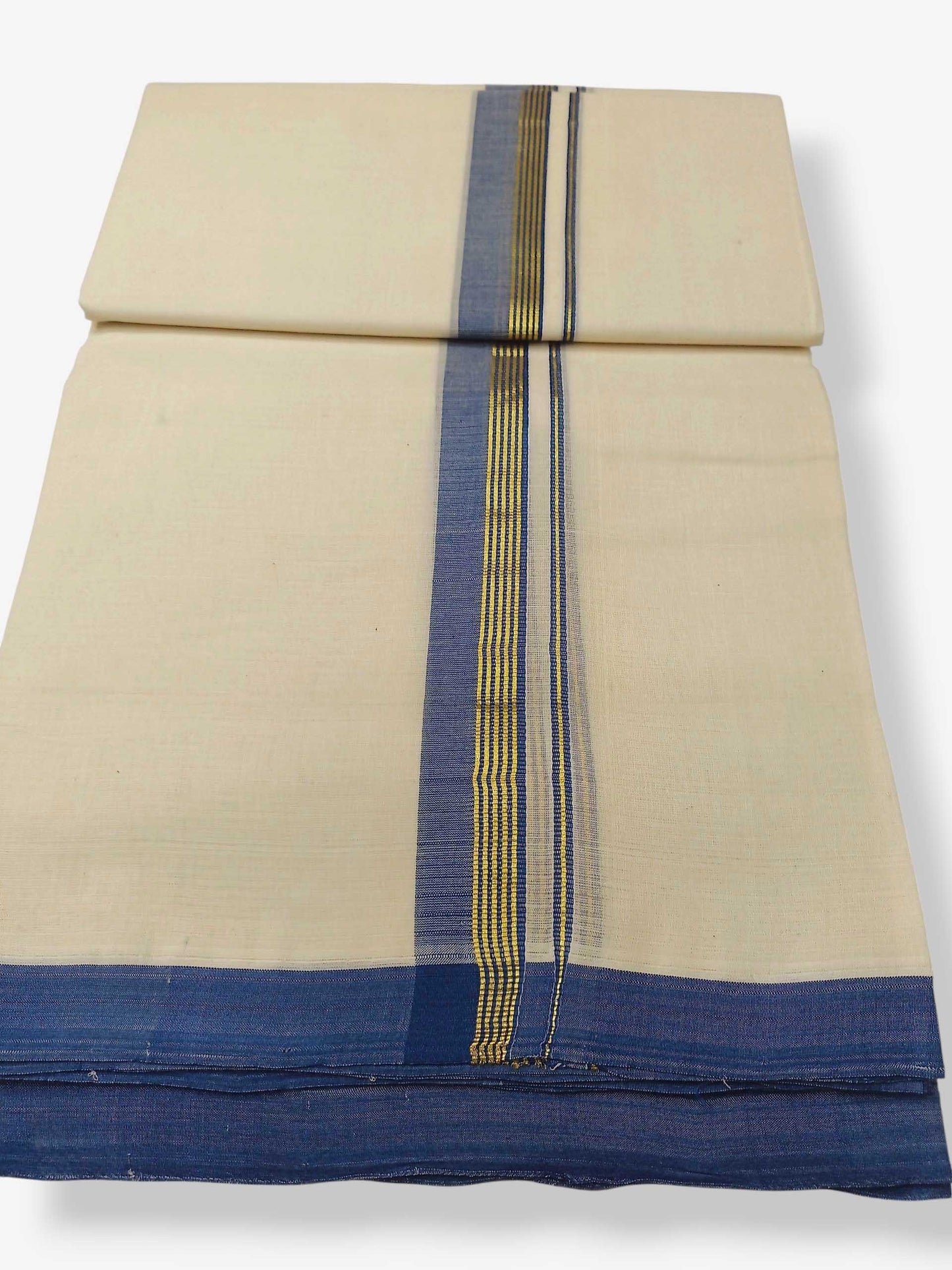 Balaramapuram Handloom Double Mundu Pure Cotton with Blue Border