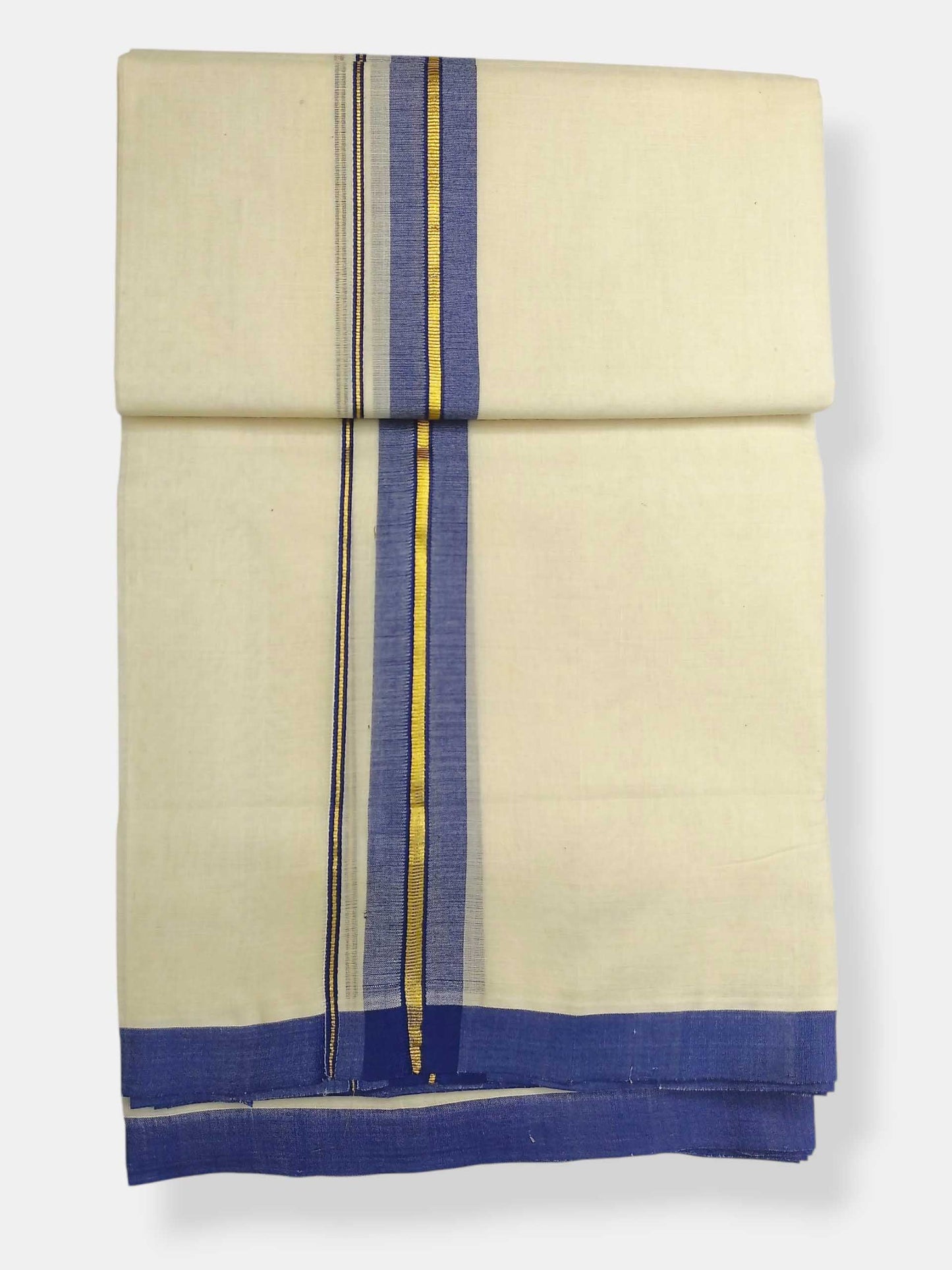 Balaramapuram Handloom Double Mundu Pure Cotton with Blue Border