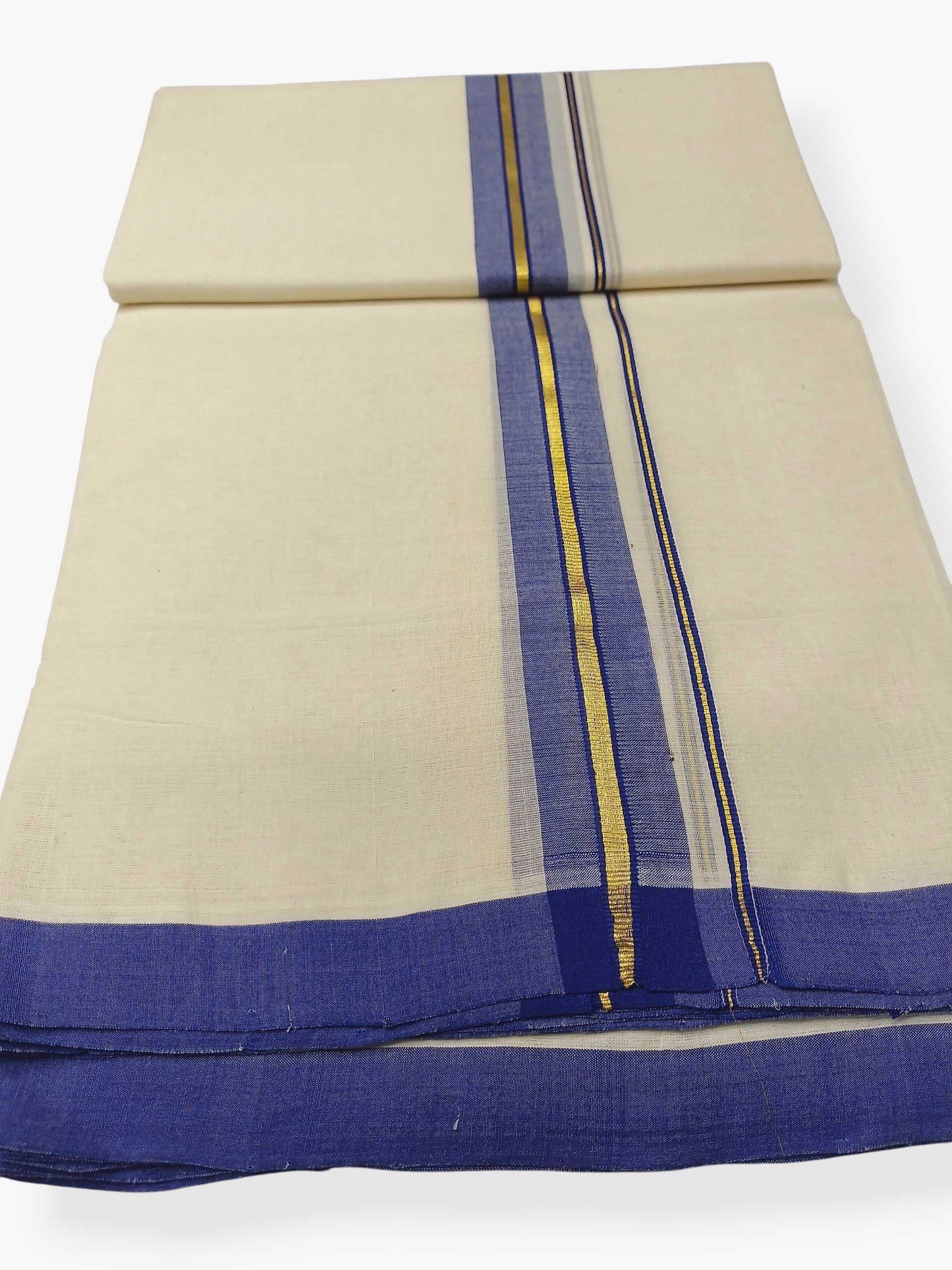 Balaramapuram Handloom Double Mundu Pure Cotton with Blue Border