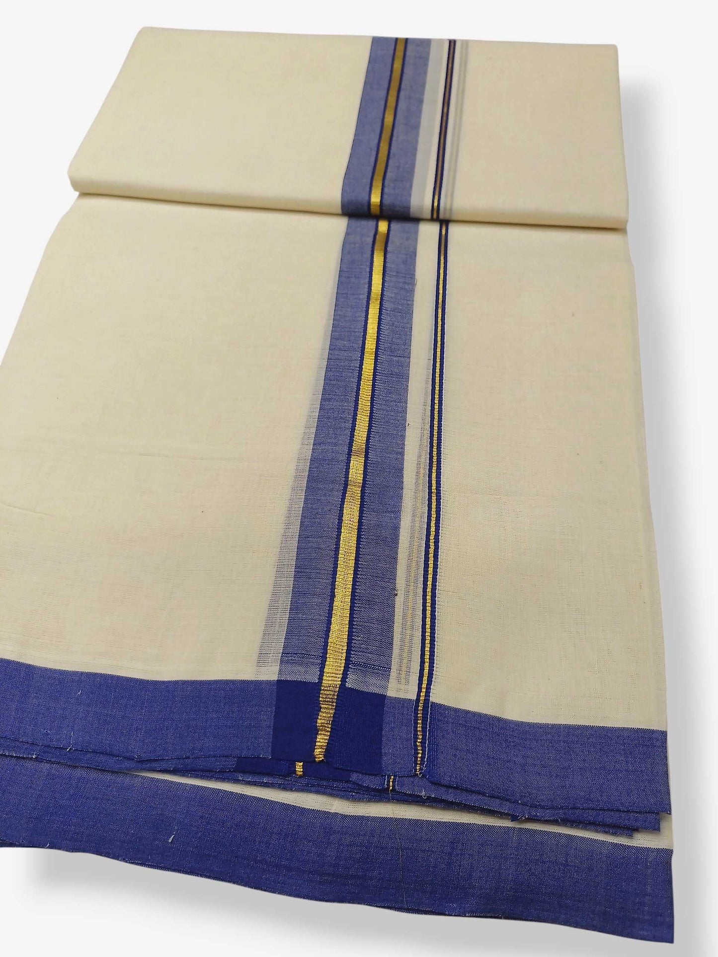 Balaramapuram Handloom Double Mundu Pure Cotton with Blue Border