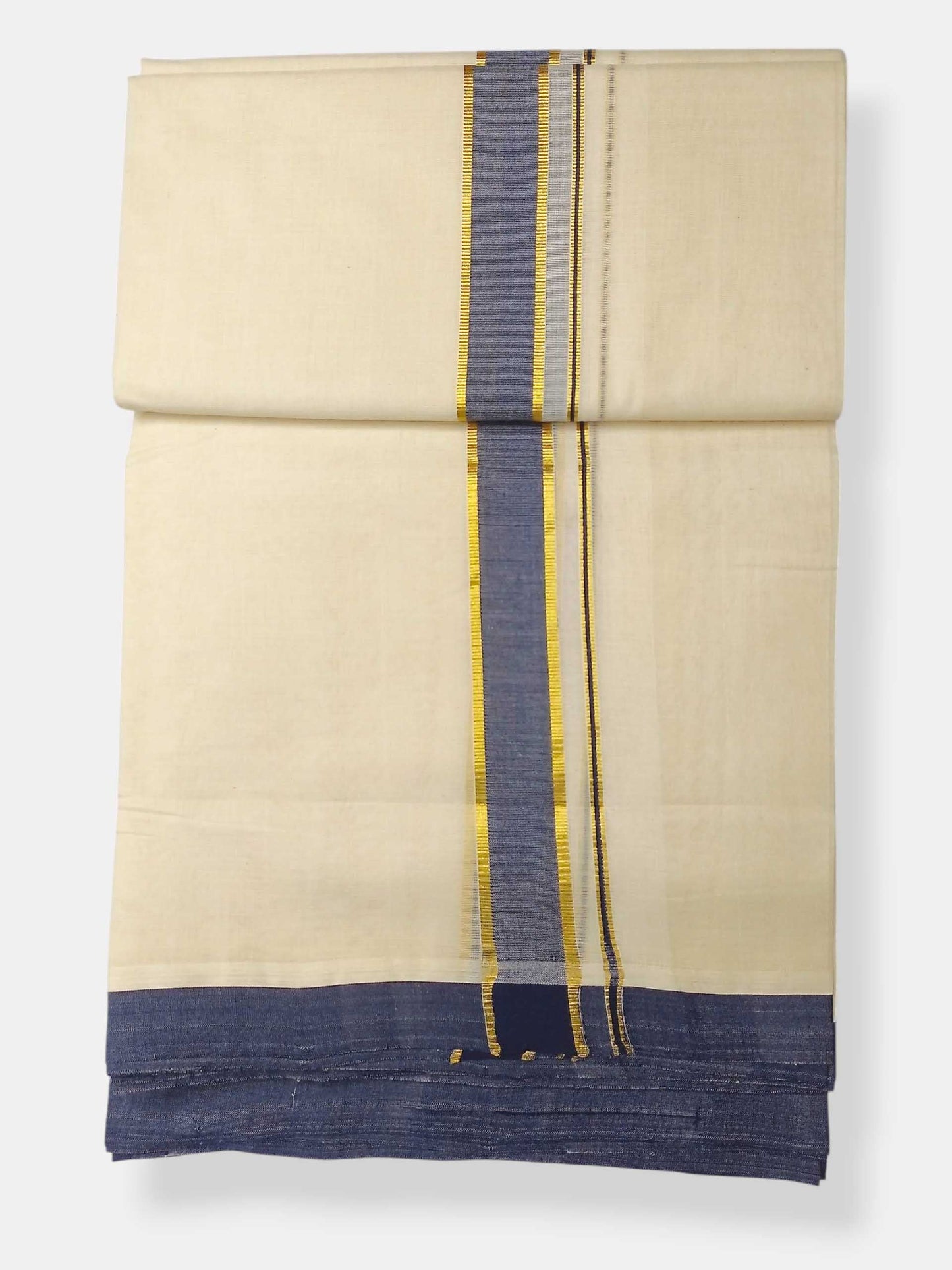 Balaramapuram Handloom Double Mundu Pure Cotton with Blue Border