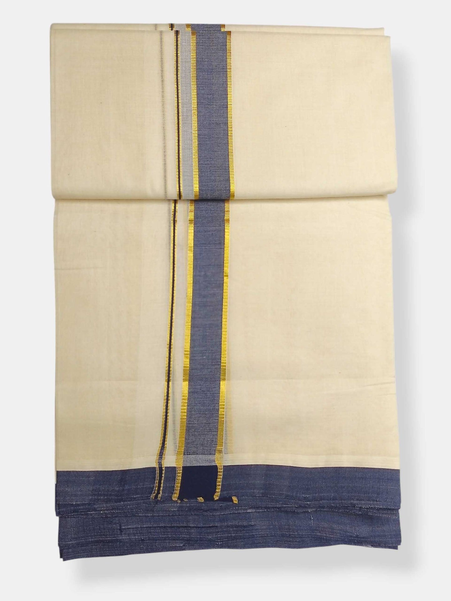 Balaramapuram Handloom Double Mundu Pure Cotton with Blue Border