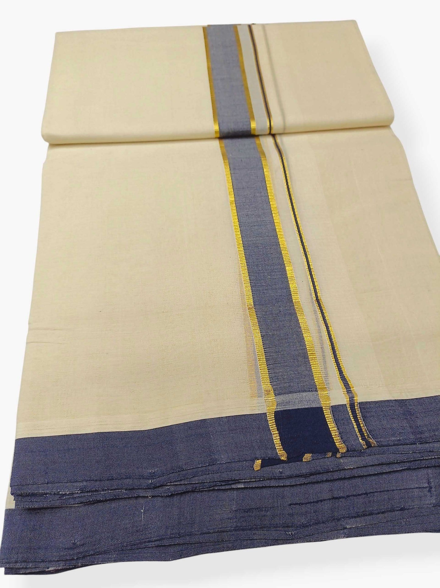 Balaramapuram Handloom Double Mundu Pure Cotton with Blue Border