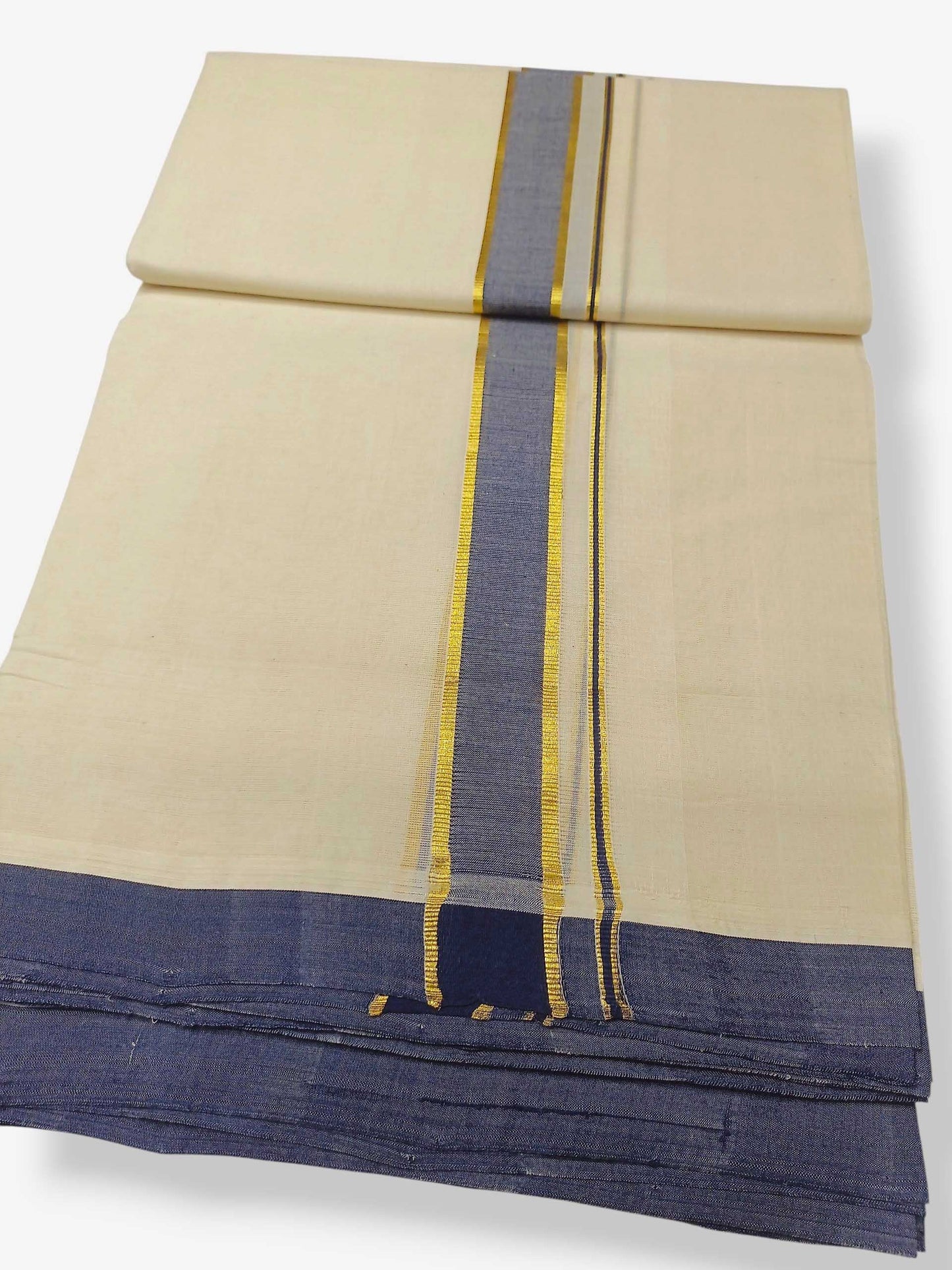 Balaramapuram Handloom Double Mundu Pure Cotton with Blue Border