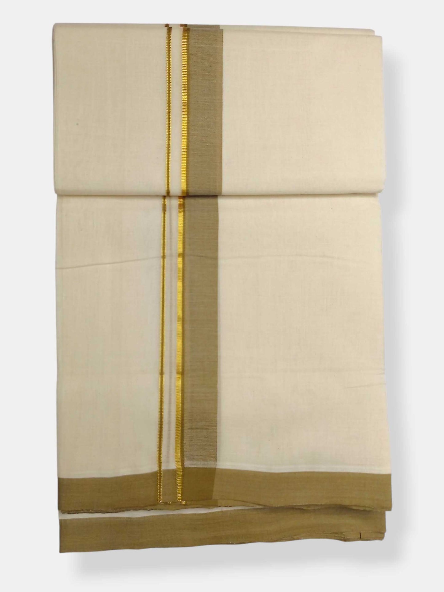 Balaramapuram Handloom Double Mundu Pure Cotton with Khakhi Border
