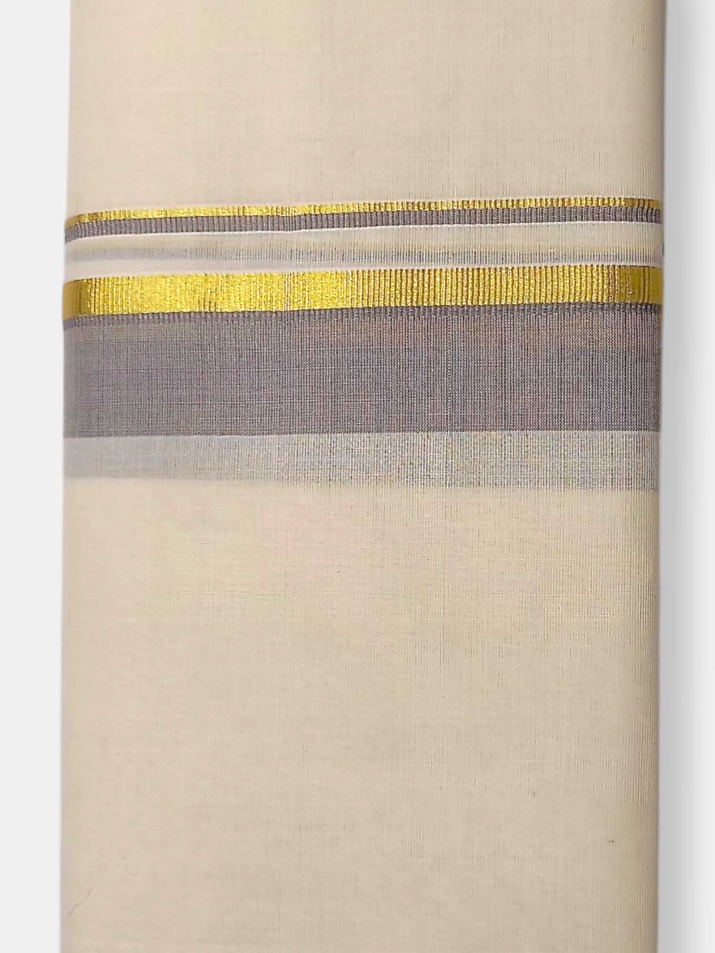 Balaramapuram Handloom Double Mundu Pure Cotton with Ash Border