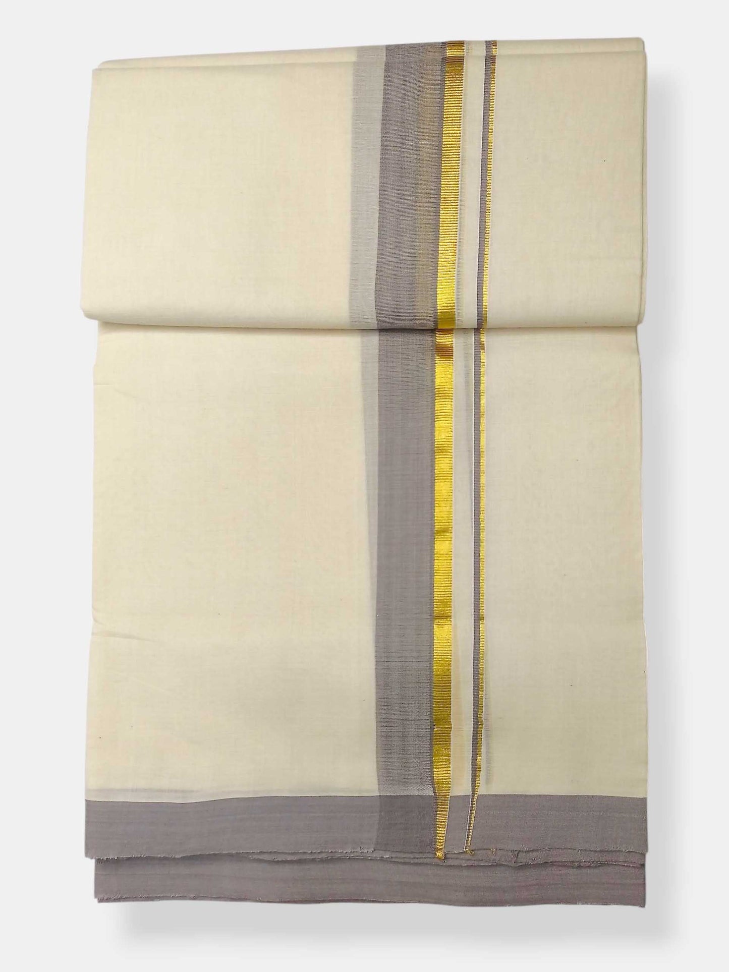 Balaramapuram Handloom Double Mundu Pure Cotton with Ash Border