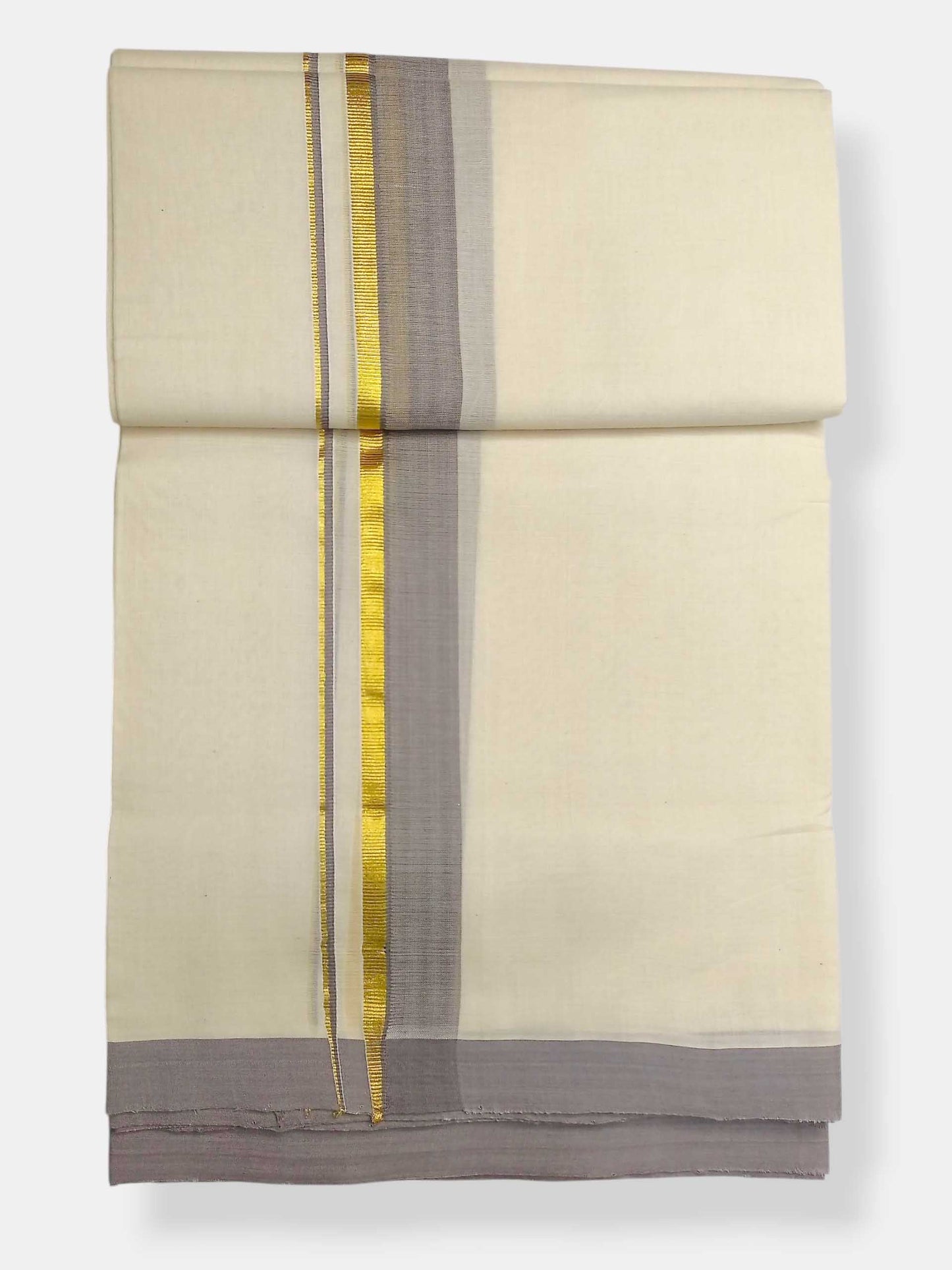Balaramapuram Handloom Double Mundu Pure Cotton with Ash Border