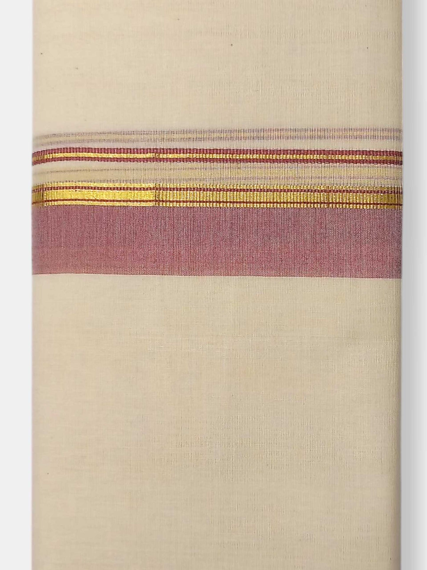 Balaramapuram Handloom Double Mundu Pure Cotton with Rose Border