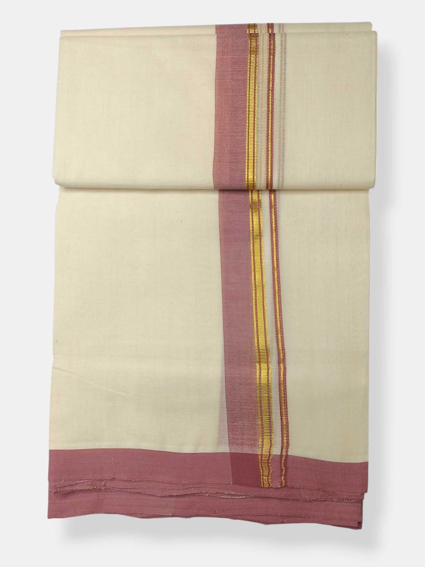 Balaramapuram Handloom Double Mundu Pure Cotton with Rose Border