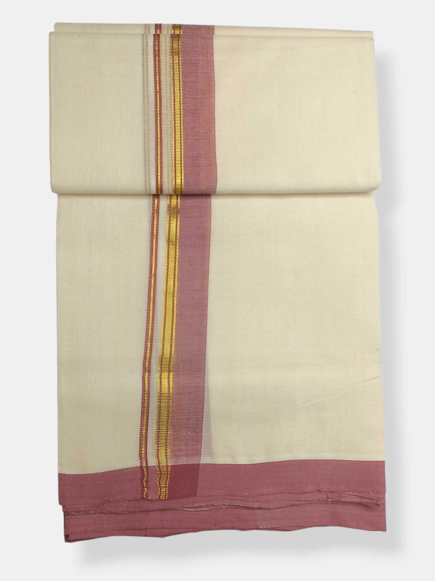 Balaramapuram Handloom Double Mundu Pure Cotton with Rose Border