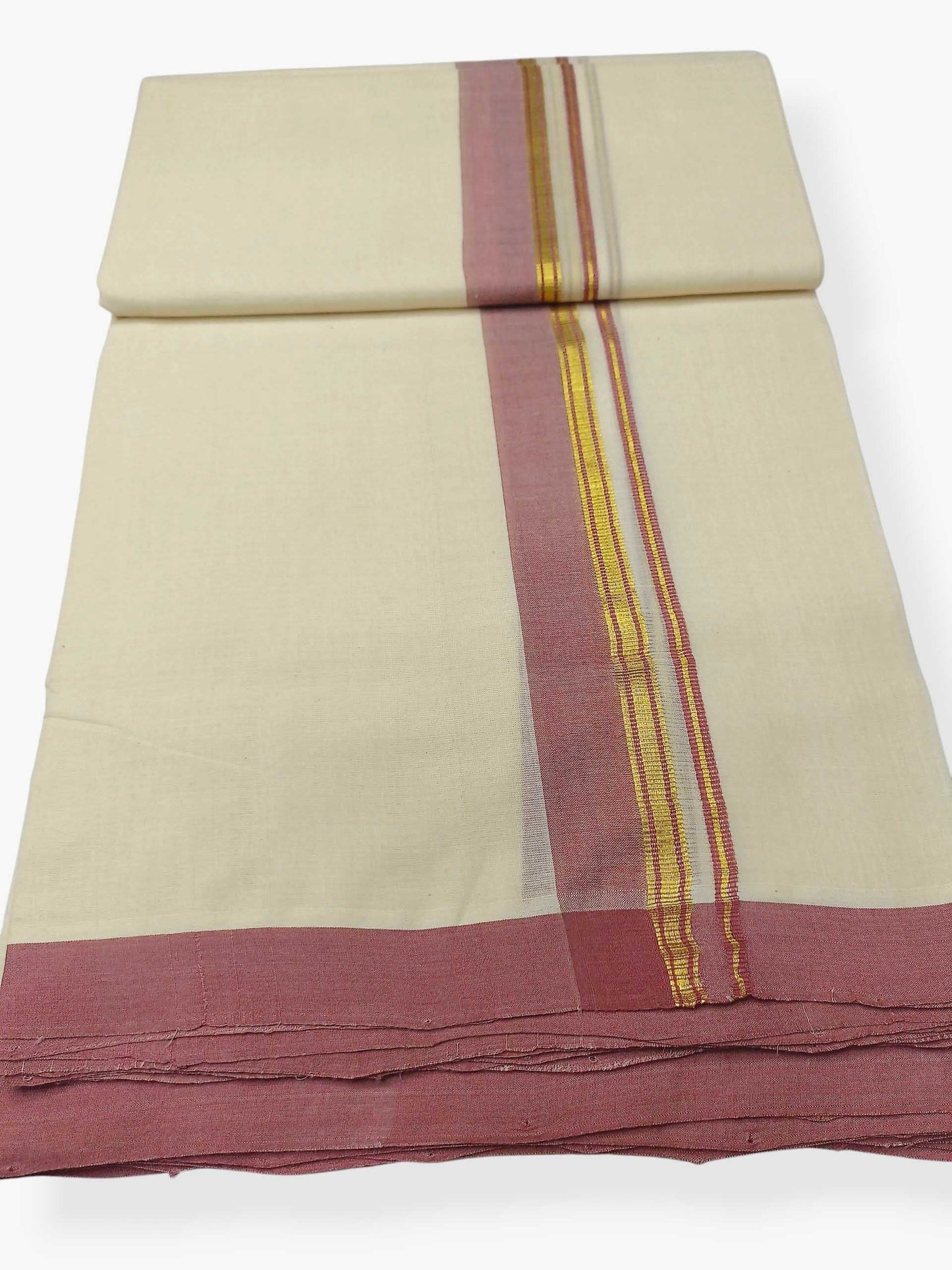 Balaramapuram Handloom Double Mundu Pure Cotton with Rose Border