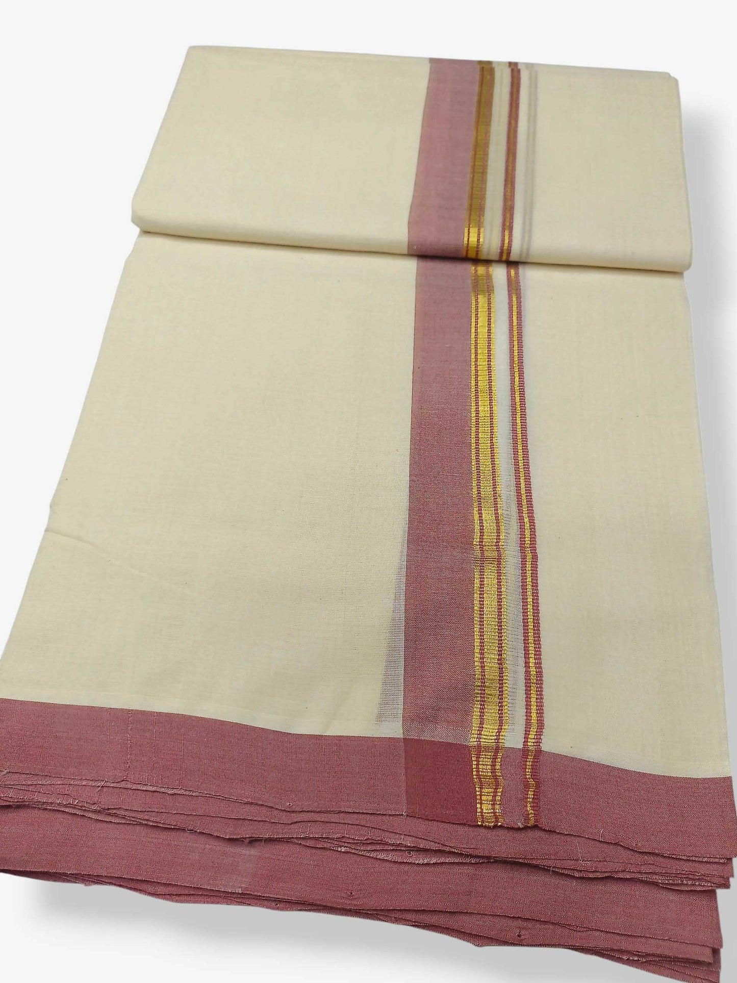 Balaramapuram Handloom Double Mundu Pure Cotton with Rose Border