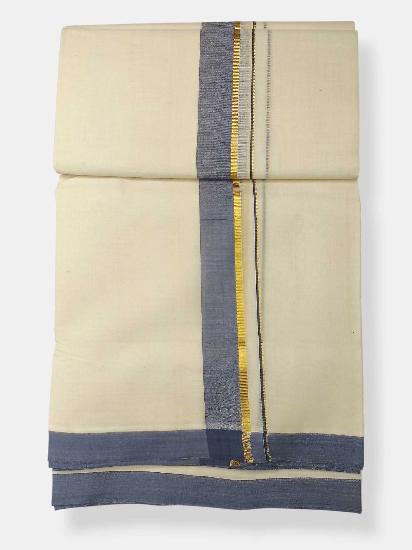 Balaramapuram Handloom Double Mundu Pure Cotton with Blue Border