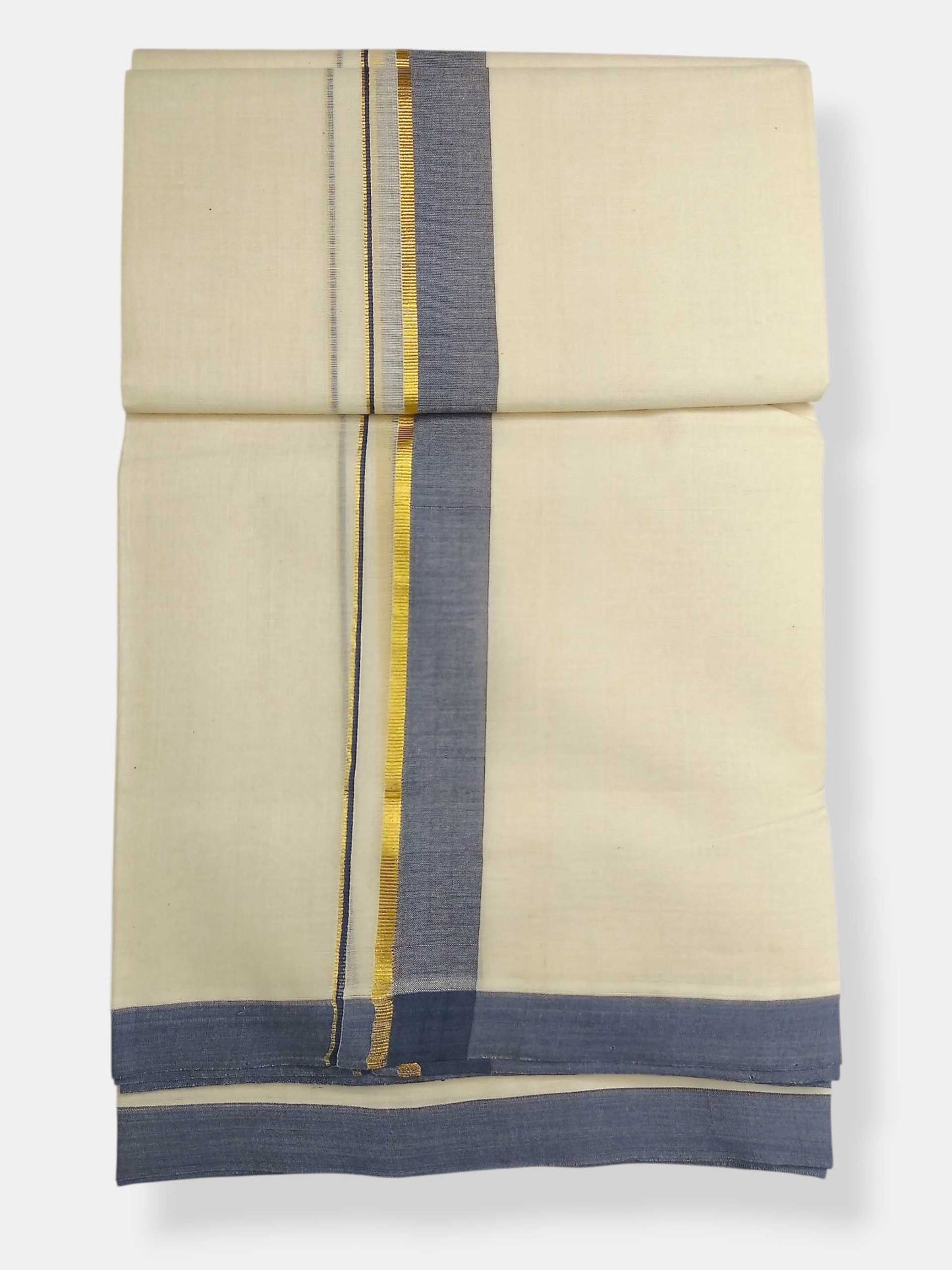 Balaramapuram Handloom Double Mundu Pure Cotton with Blue Border