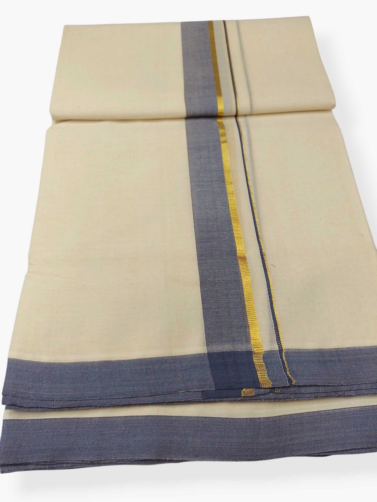 Balaramapuram Handloom Double Mundu Pure Cotton with Blue Border