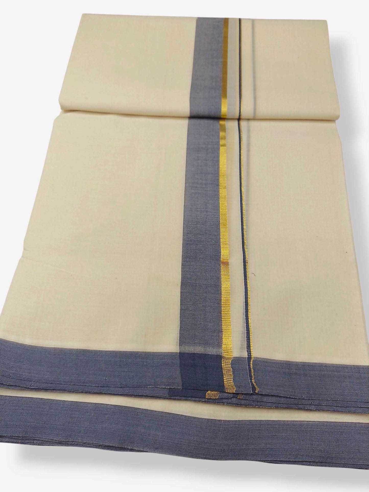 Balaramapuram Handloom Double Mundu Pure Cotton with Blue Border
