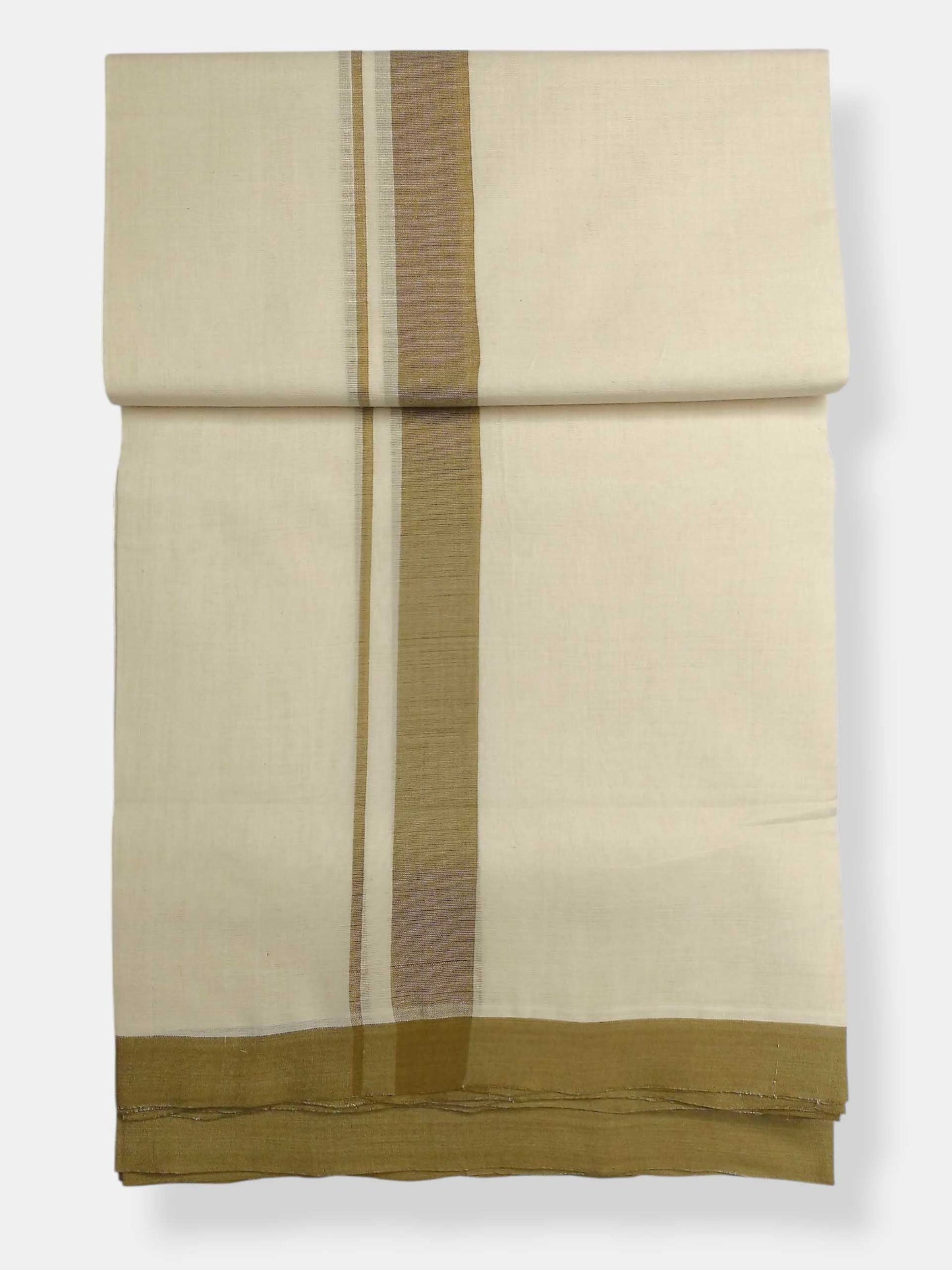 Balaramapuram Handloom Double Mundu Pure Cotton with Khakhi Border