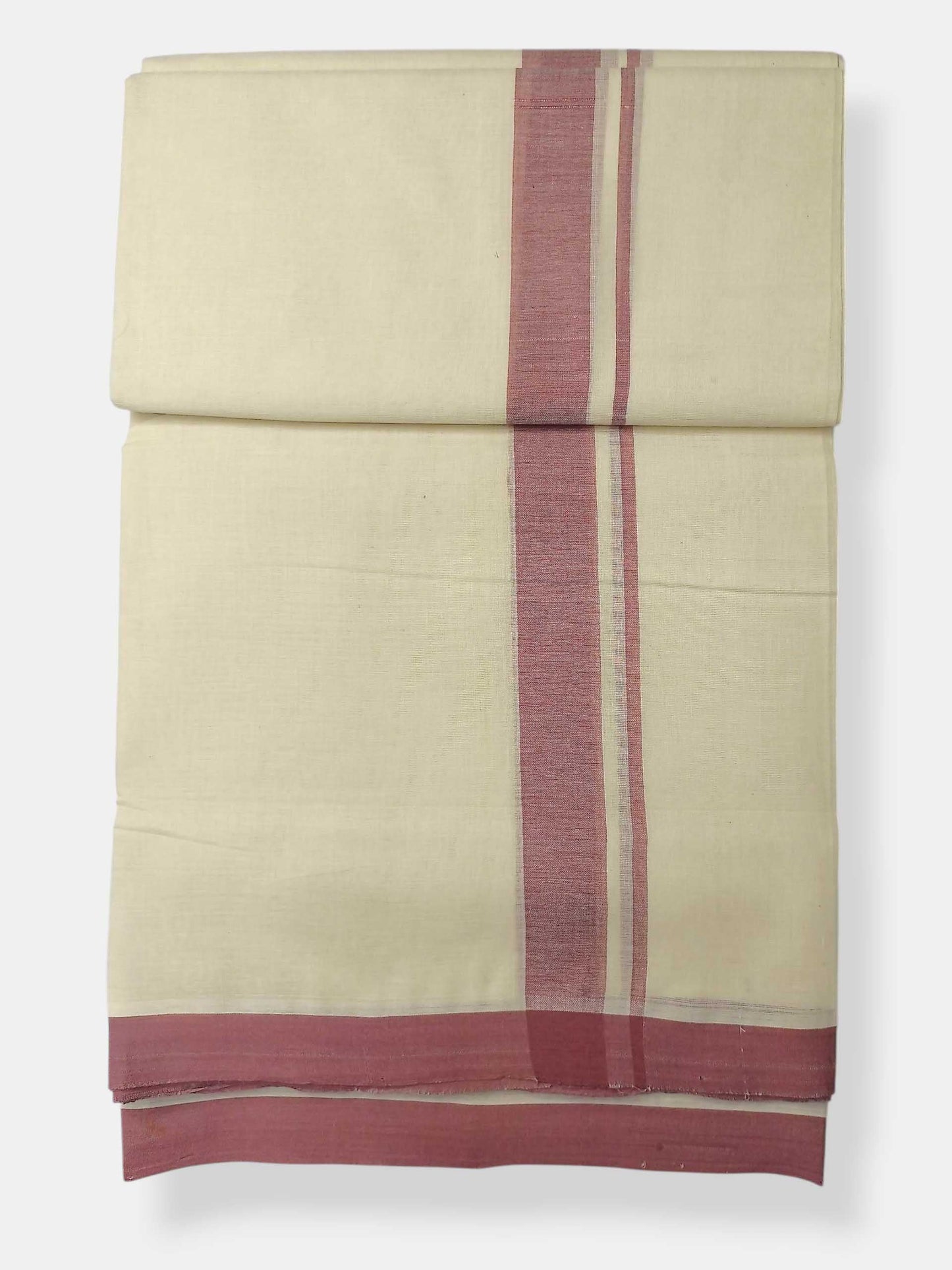 Balaramapuram Handloom Double Mundu Pure Cotton with Rose Border