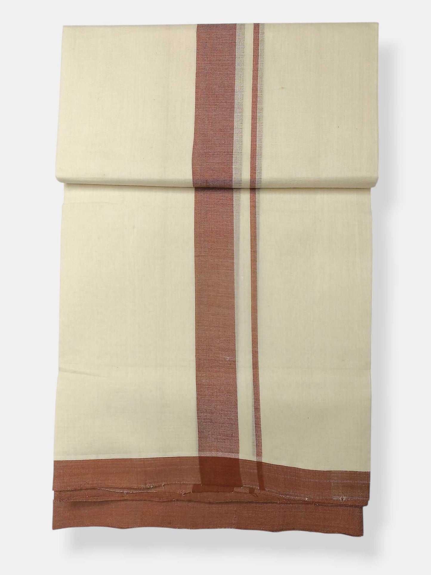 Balaramapuram Handloom Double Mundu Pure Cotton with Brown Border