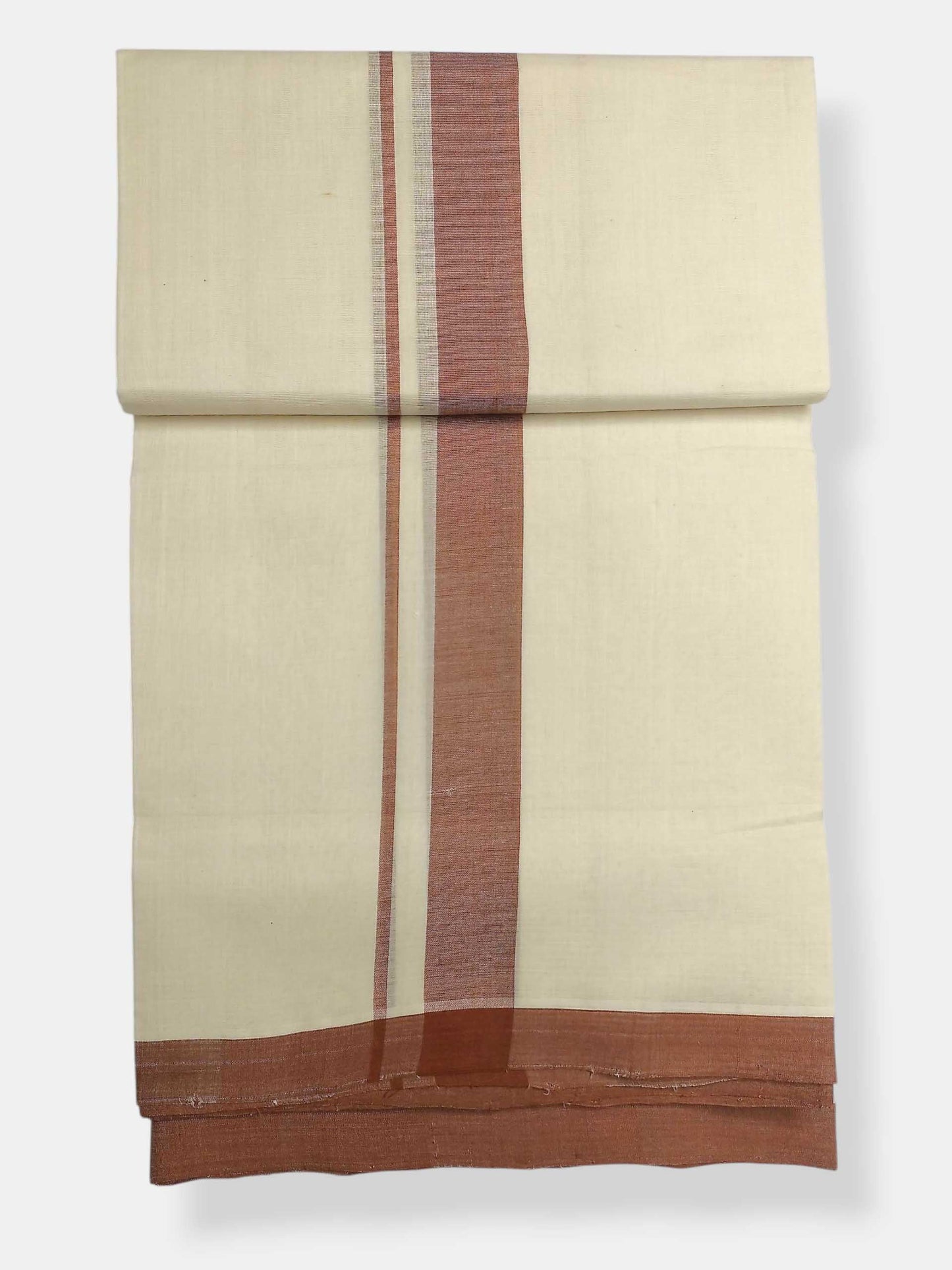 Balaramapuram Handloom Double Mundu Pure Cotton with Brown Border