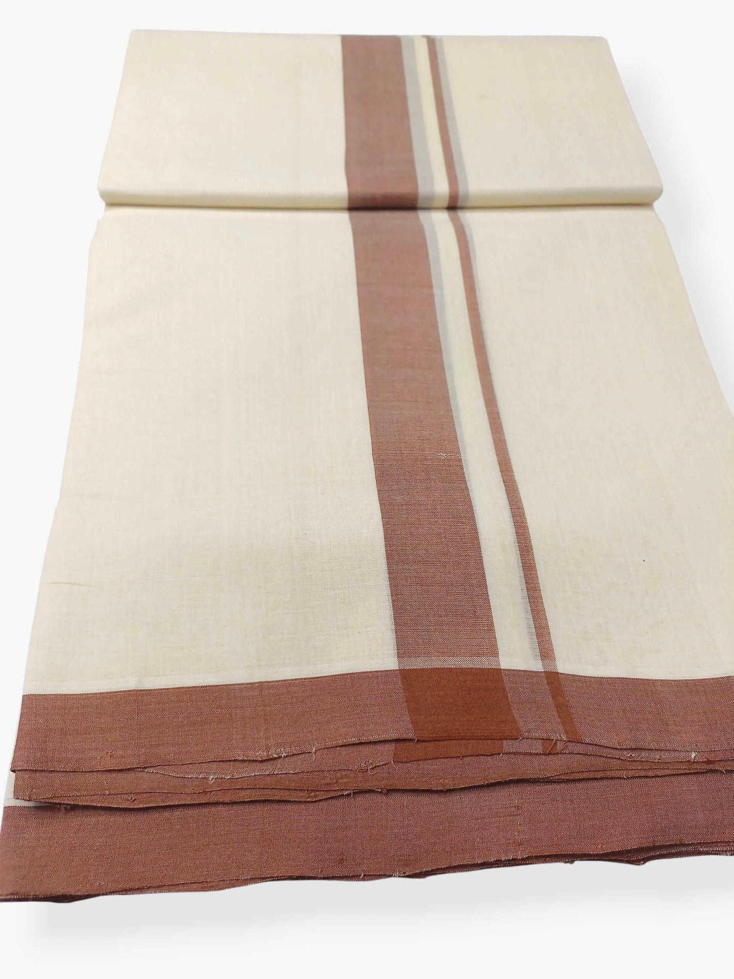 Balaramapuram Handloom Double Mundu Pure Cotton with Brown Border
