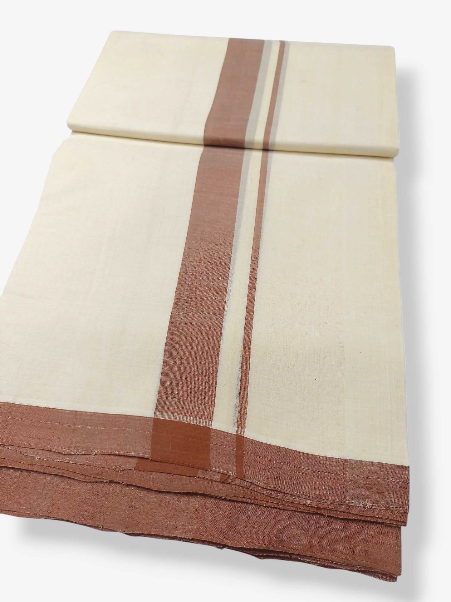 Balaramapuram Handloom Double Mundu Pure Cotton with Brown Border